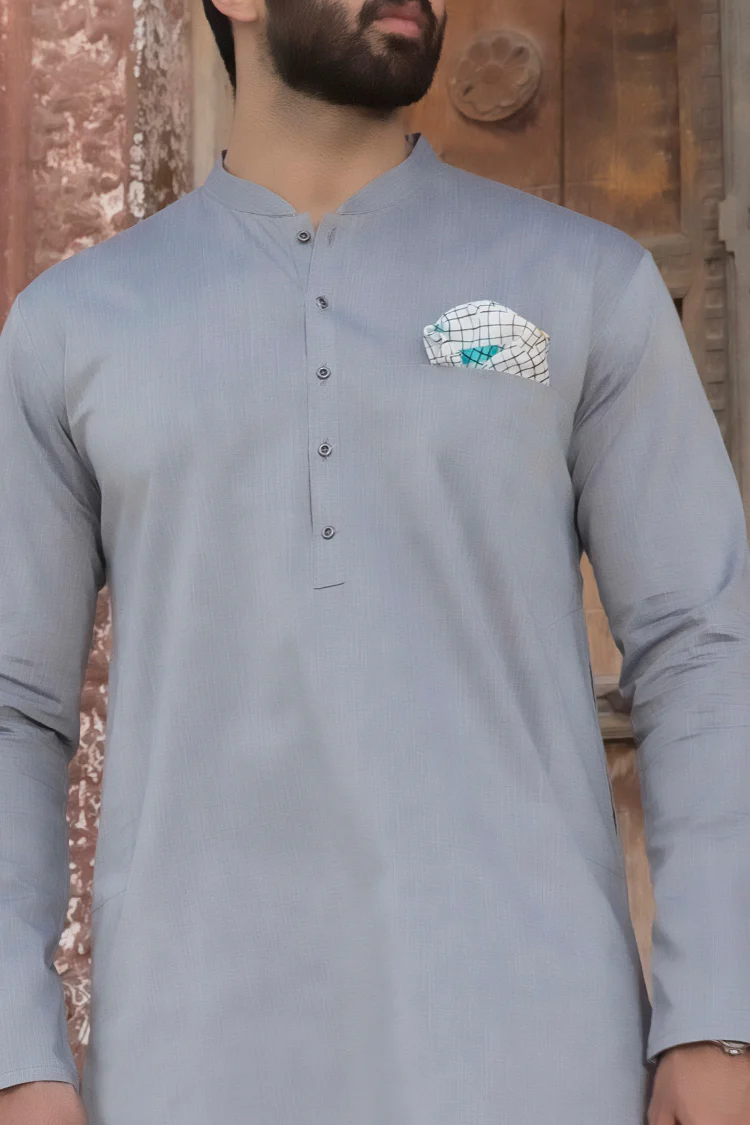Grey Cotton Kurta - AL-K-782 - Image 2
