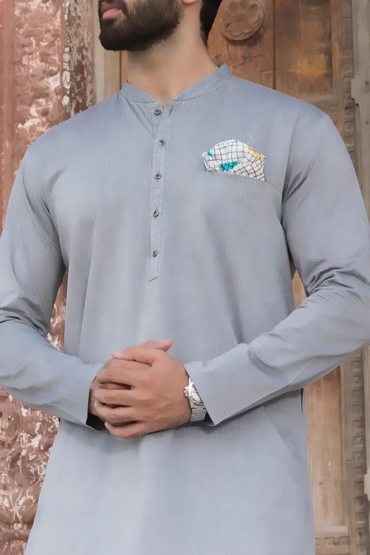 Grey Cotton Kurta - AL-K-782 - Image 3