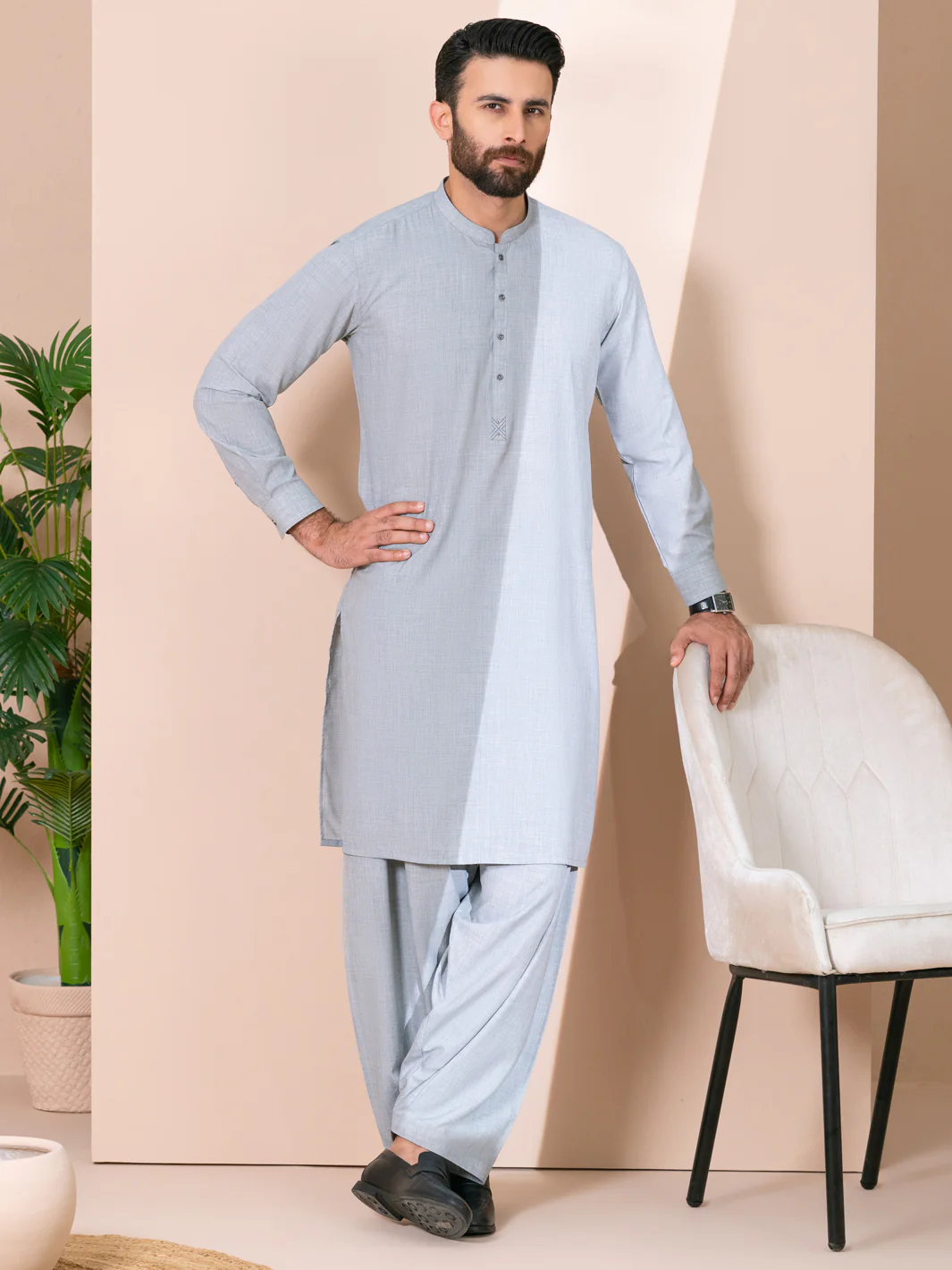 Grey Kameez Shalwar - AL-KS-3374 - Image 6