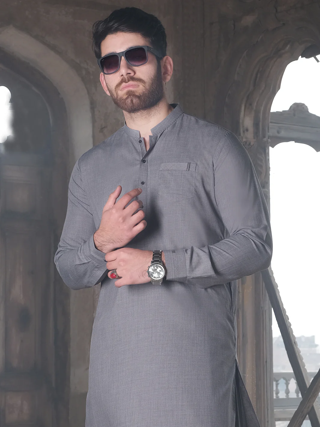 Grey Kurta Shalwar - AL-KS-2499 - Image 3