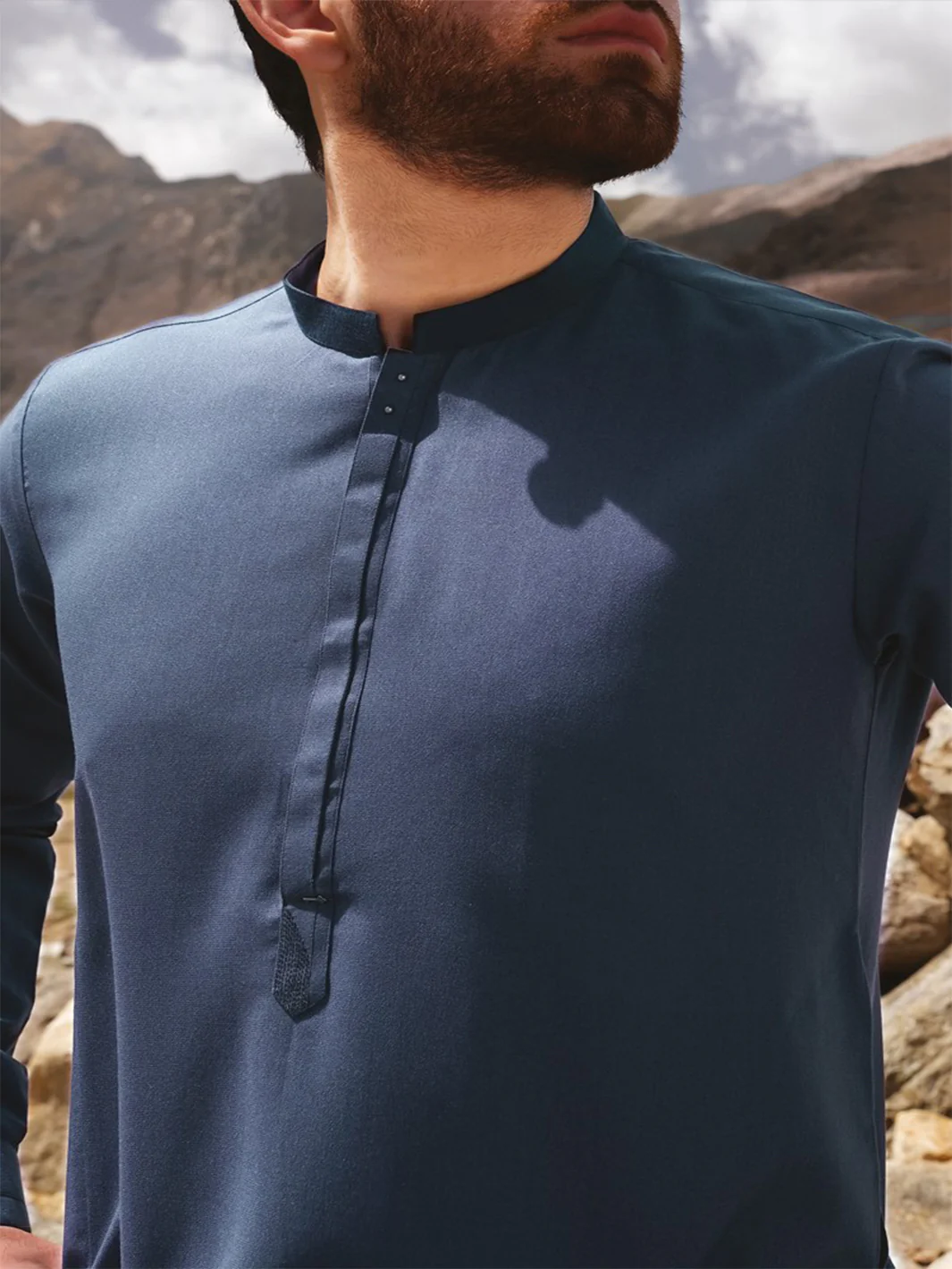 Greyish Blue Blended Kameez Shalwar - AL-KS-2438 - Image 2
