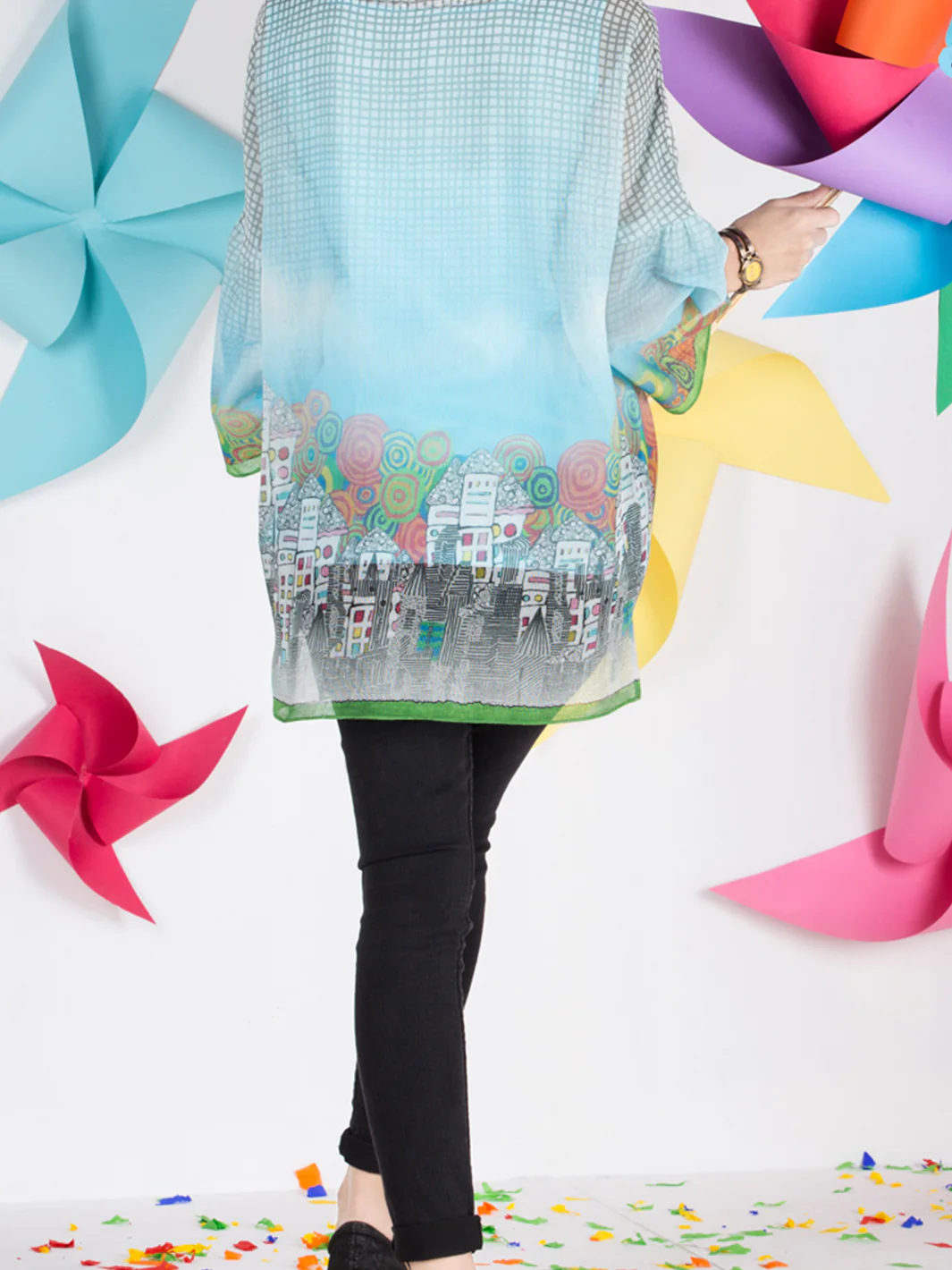 Ice Blue Cotton Net Tunic - ALP-GRK-1001 - Image 3