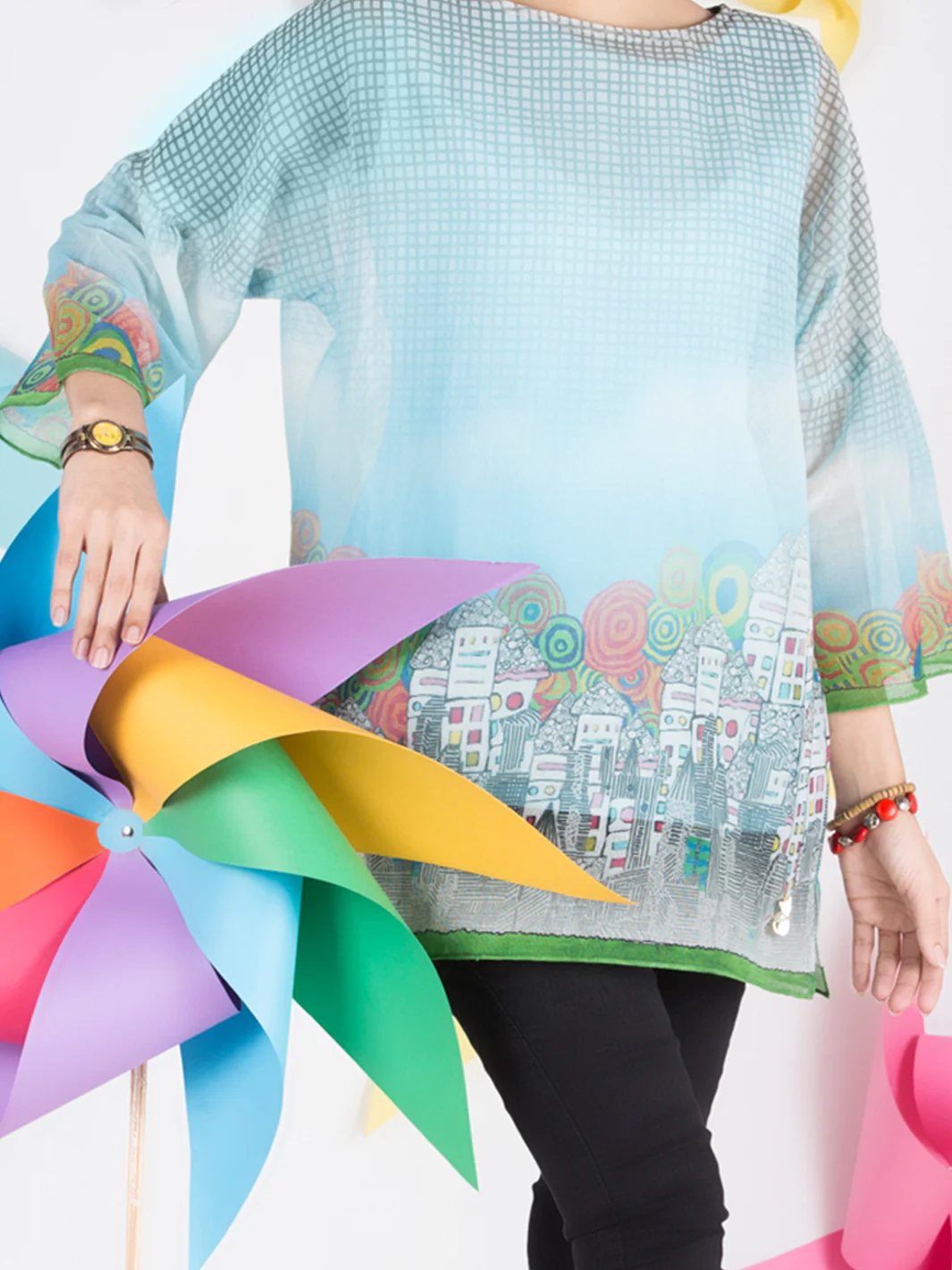Ice Blue Cotton Net Tunic - ALP-GRK-1001 - Image 4