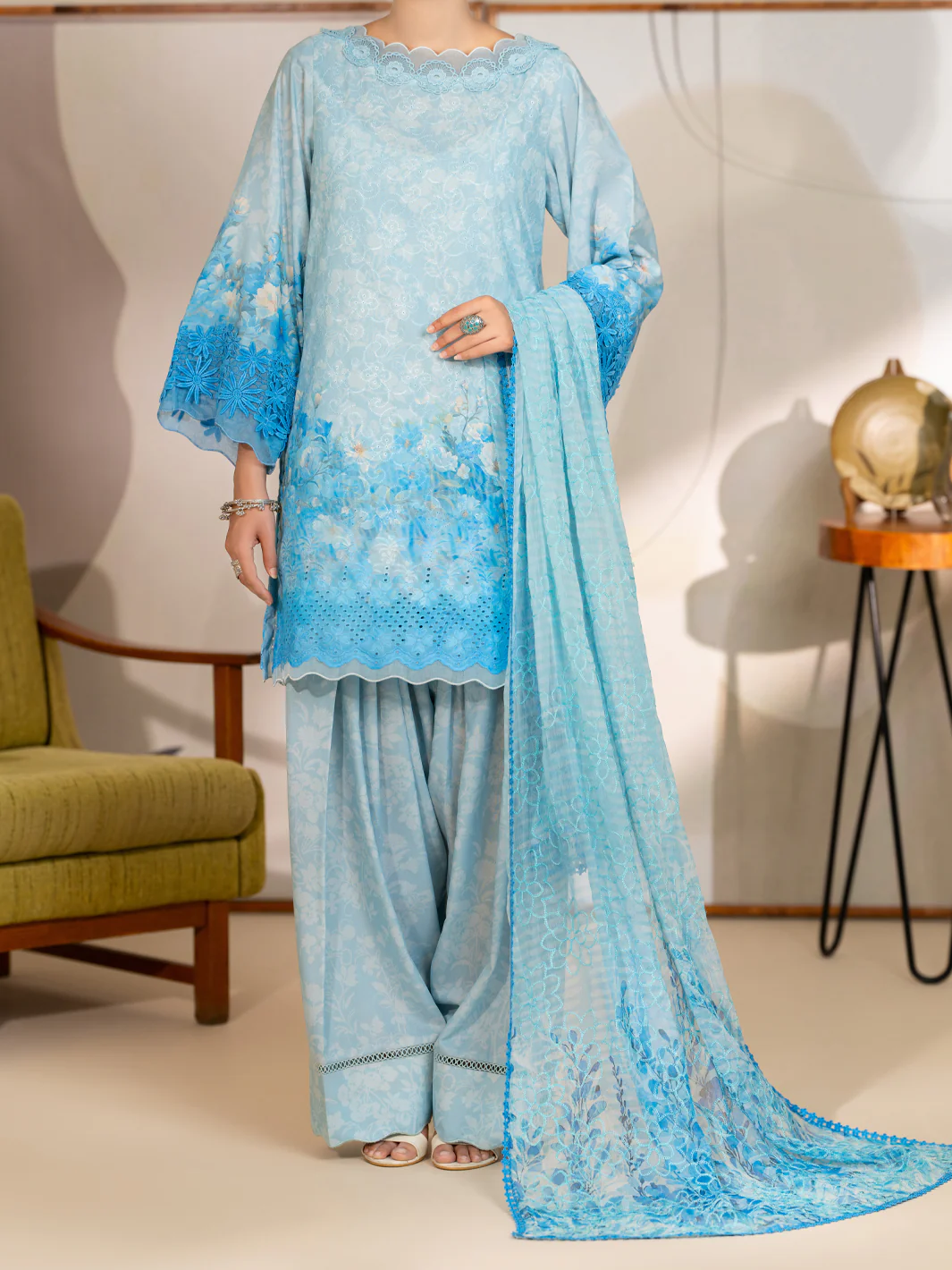 Ice Blue Silk Lawn Unstitched 3PC - ALP-3PS-2415