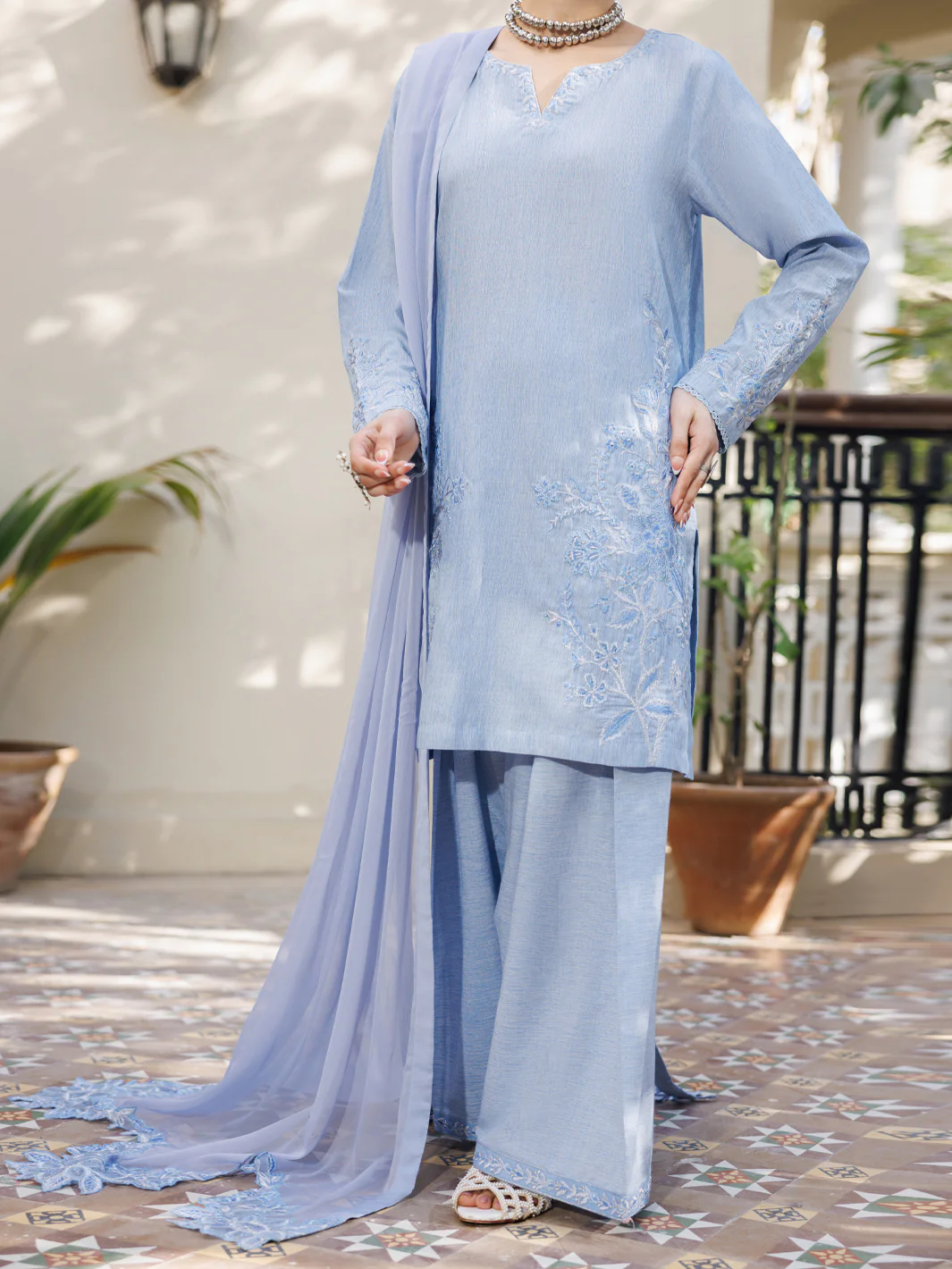 Ice Blue Yarn Dyed Stitched 3PC - ALP-3PS-2614 - Image 2