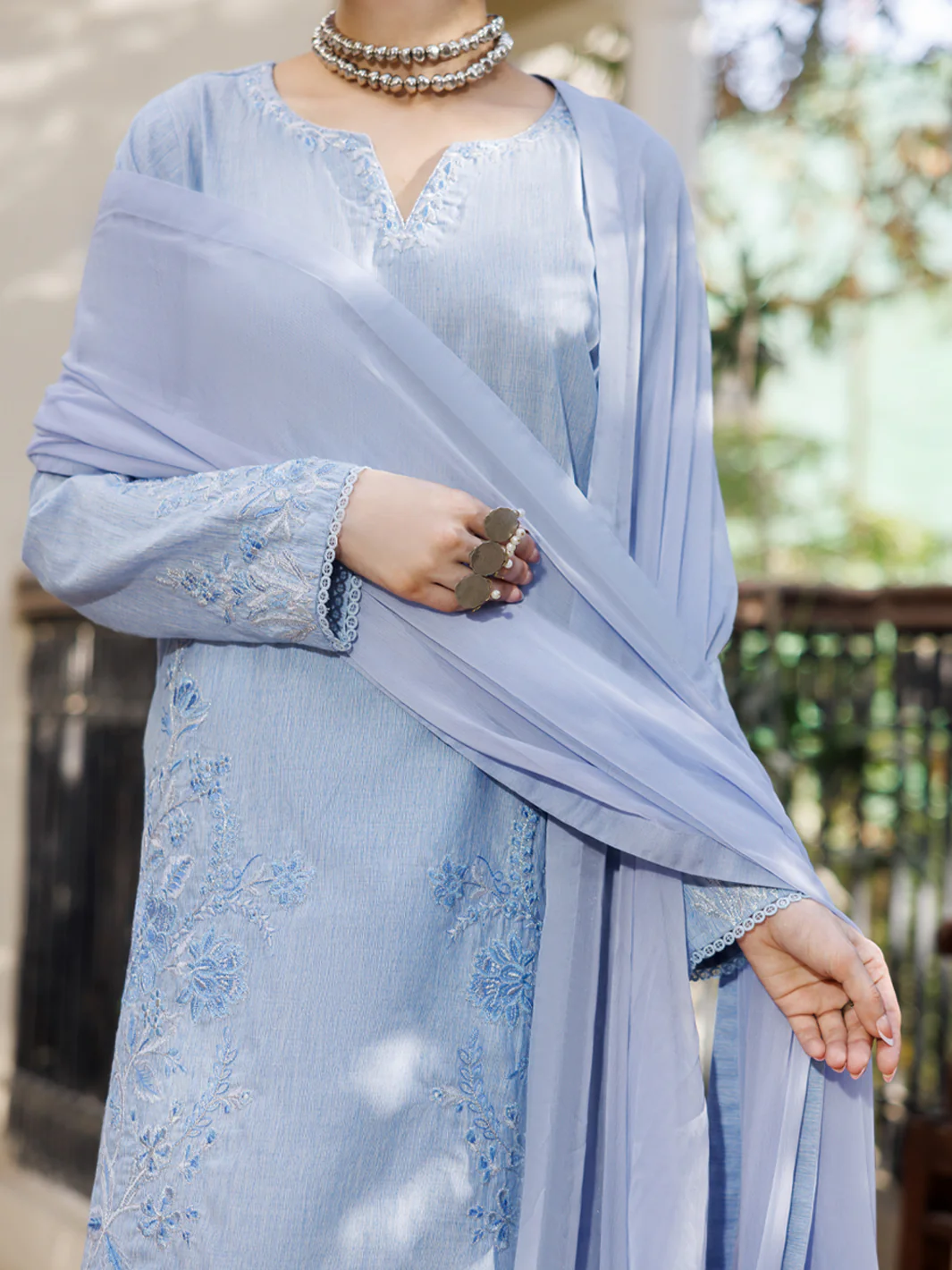 Ice Blue Yarn Dyed Stitched 3PC - ALP-3PS-2614 - Image 5