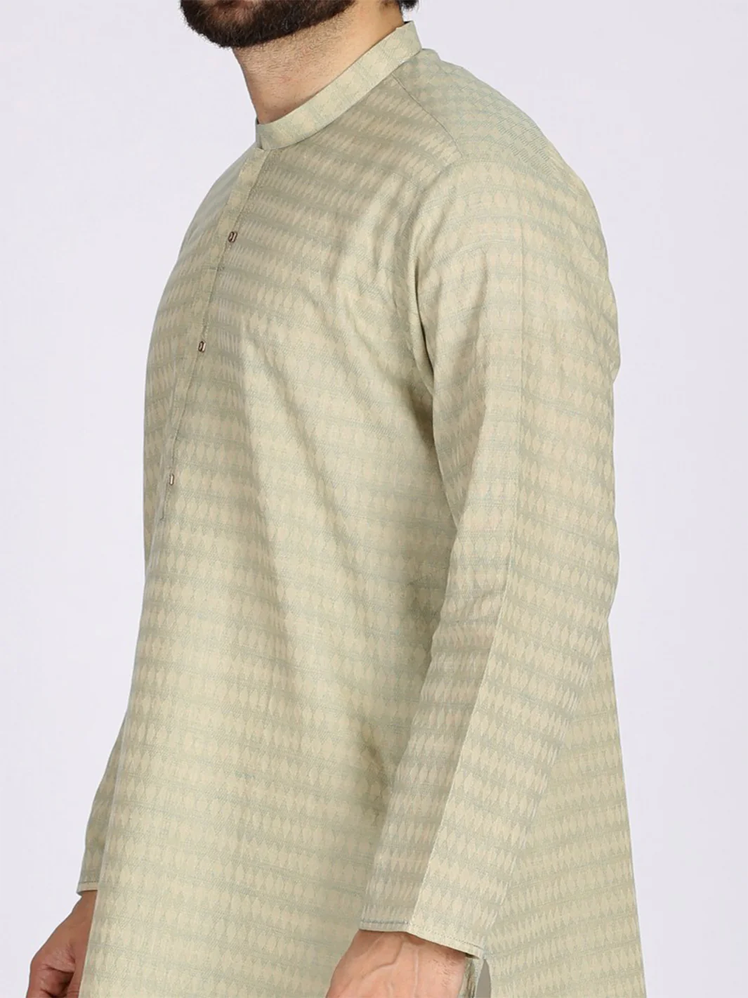 Ivory Green Jacquard Kurta - AL-K-772C - Image 4