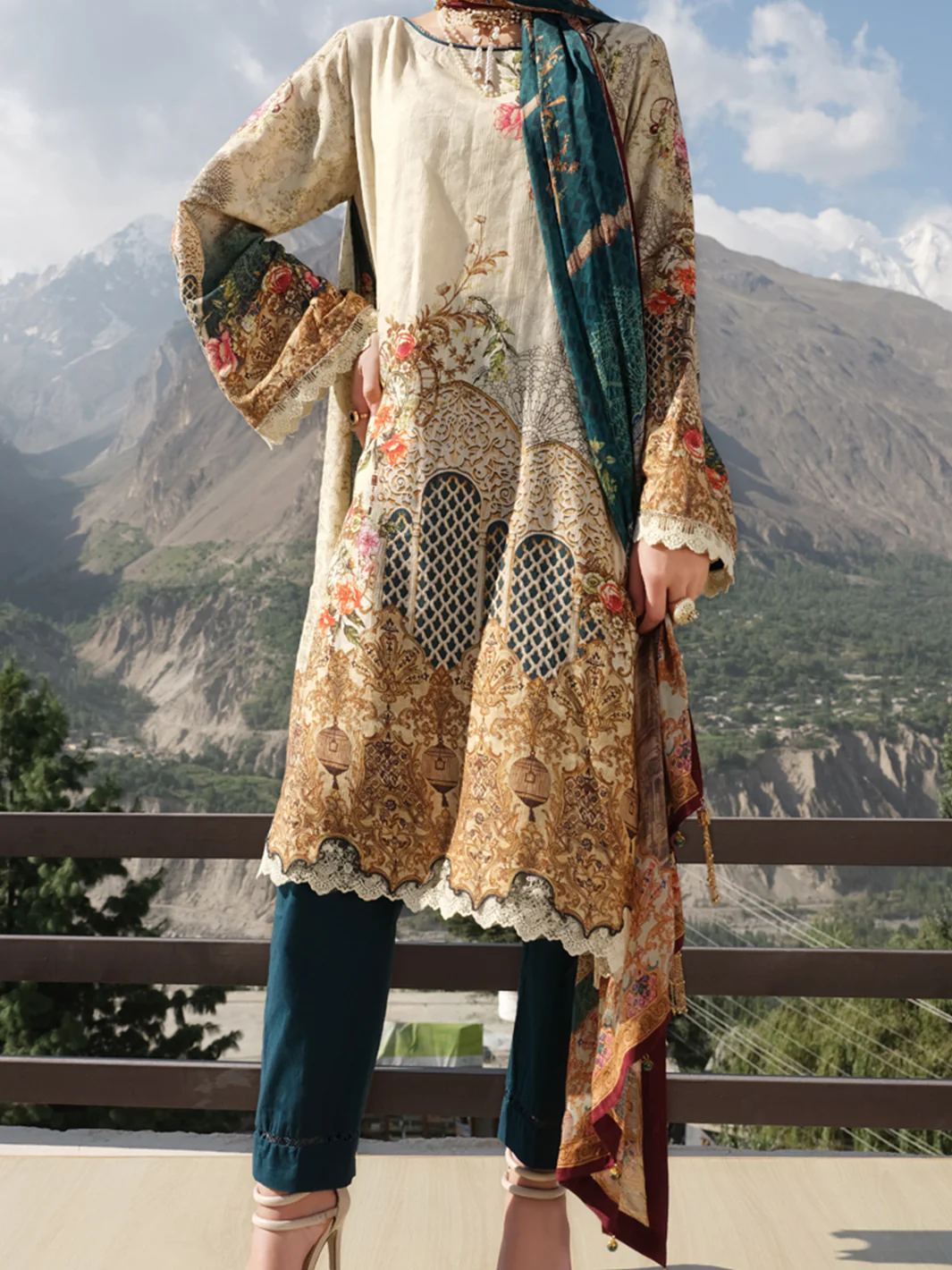 Ivory Jacquard 3Pc Unstitched - AWP-221