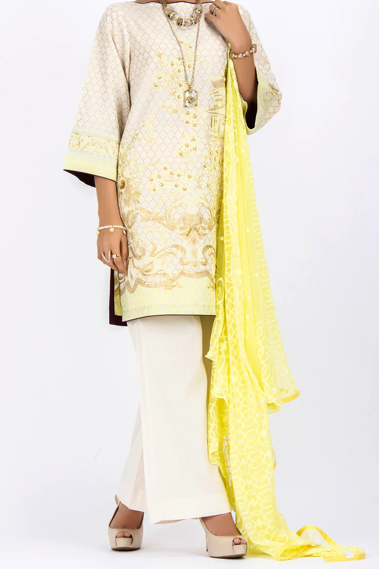 Off White Jacquard 3Pc Stitched - ALP-531