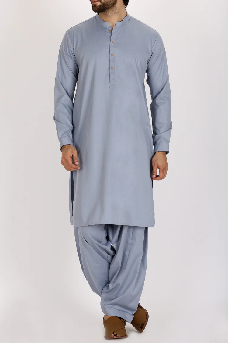 Light Blue Blended Kameez Shalwar - AL-KS-2353