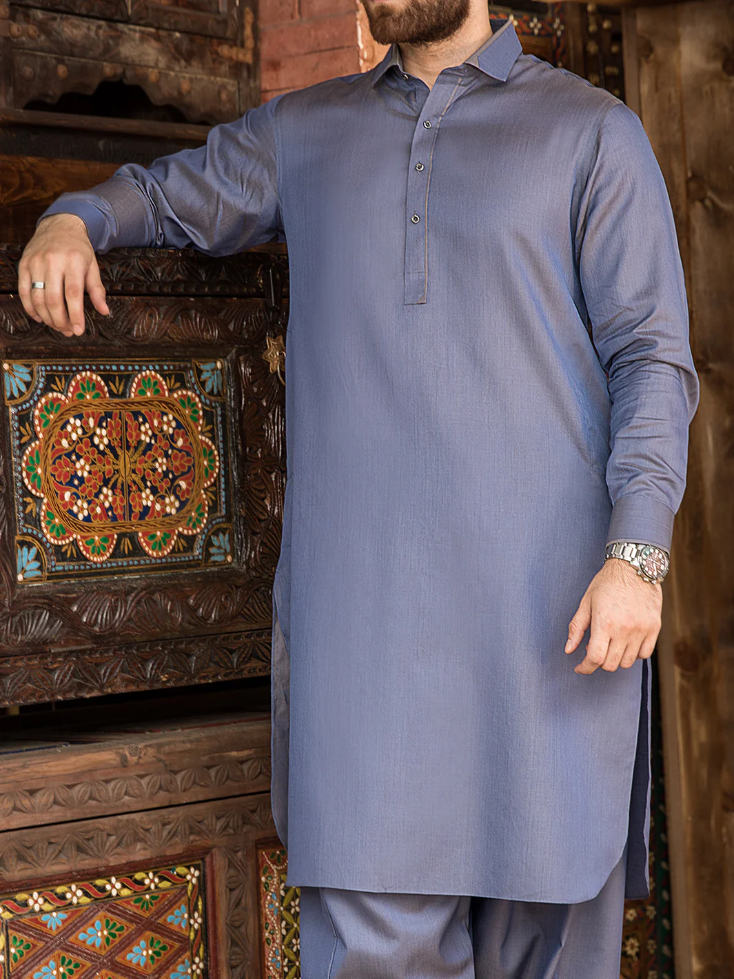 Light Blue Cotton Kameez Shalwar - ALWA-KS-141 - Image 2