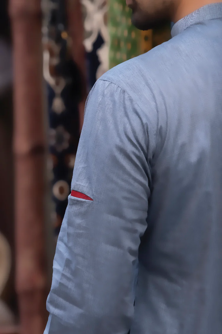 Light Blue Cotton Kurta - AL-K-763 - Image 3