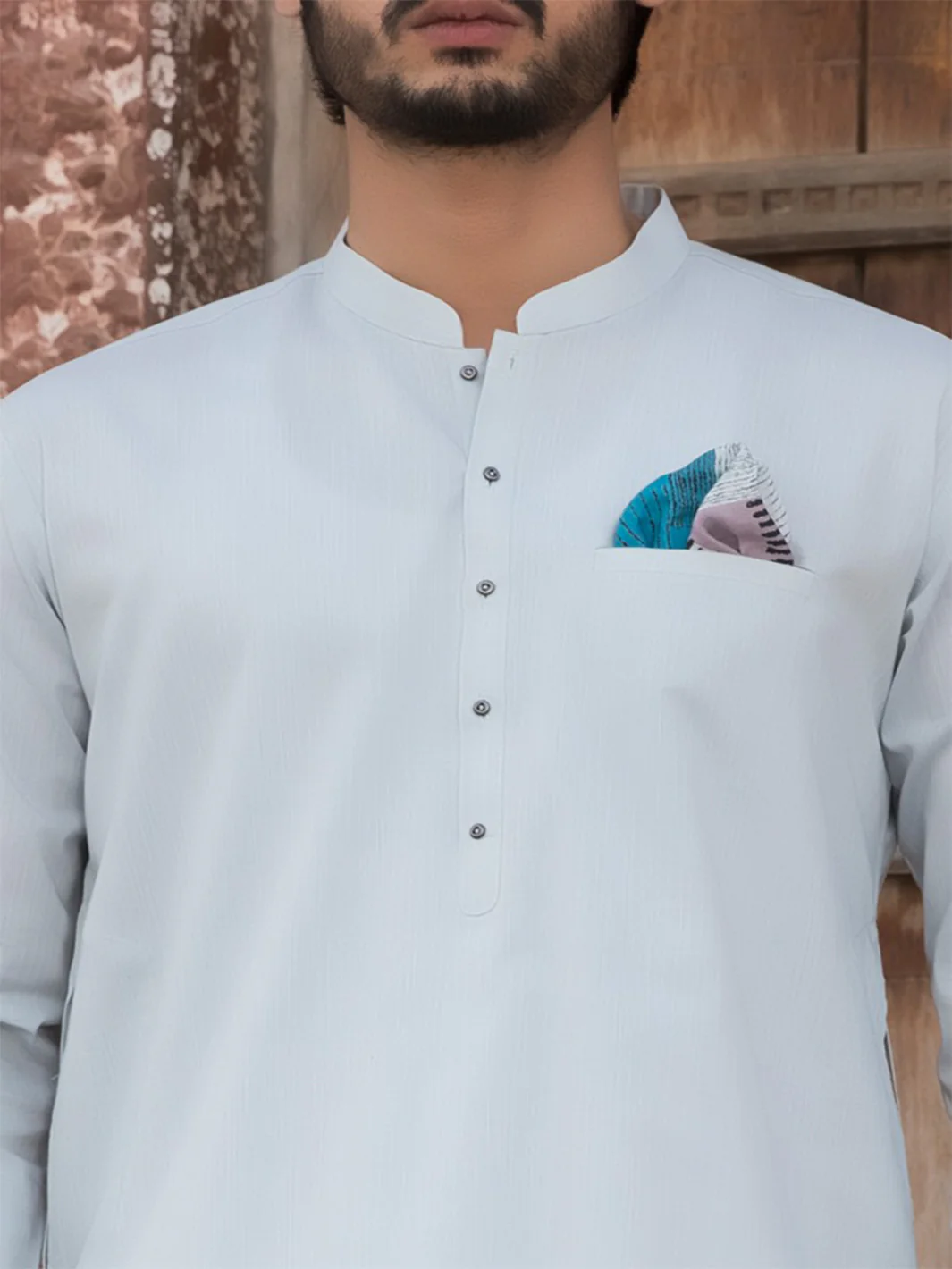 Light Blue Cotton Kurta - AL-K-779 - Image 3