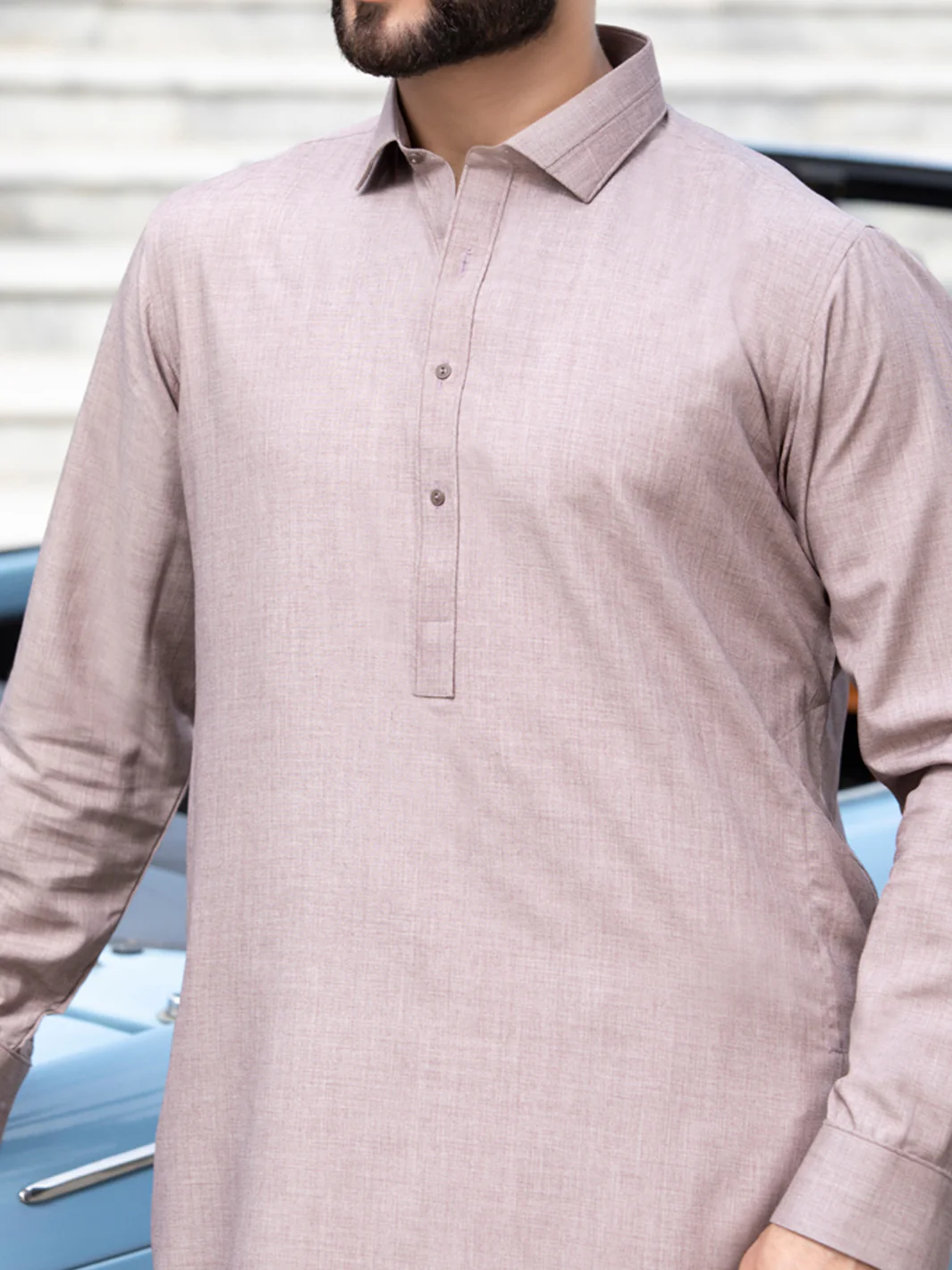 Light Brown Blended Kameez Shalwar - ALWA-KS-136 - Image 2