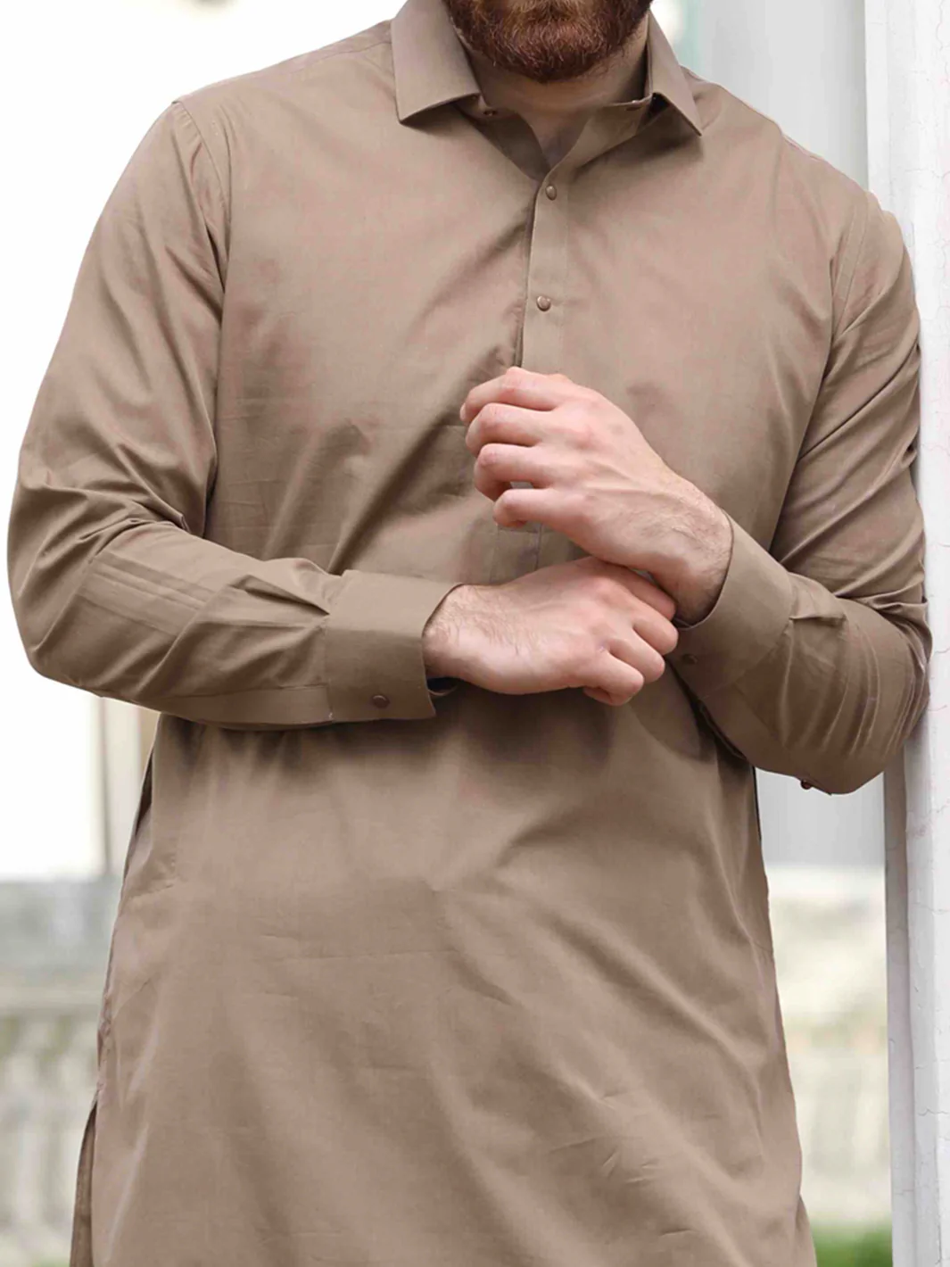 Light Brown Cotton Kameez Shalwar - ALWA-KS-142 - Image 2