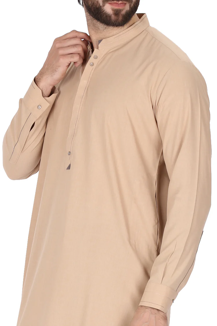 Light Brown Blended Kameez Shalwar - AL-KS-2357 - Image 2