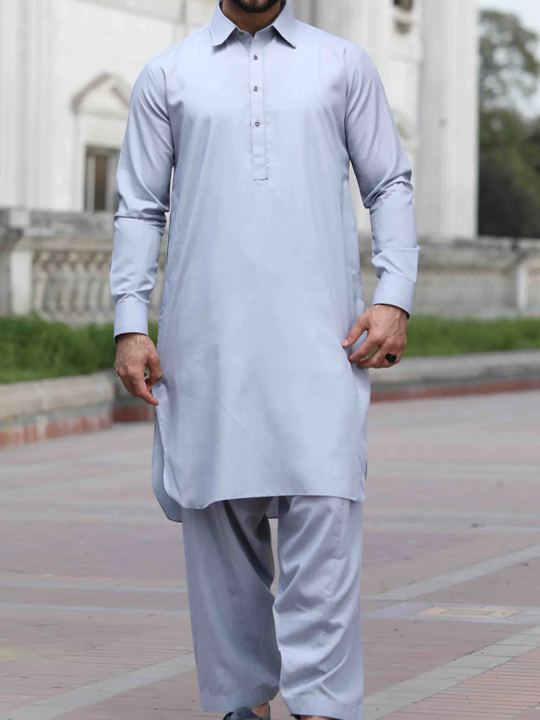 Light Grey Blended Kameez Shalwar - ALWA-KS-146 - Image 2
