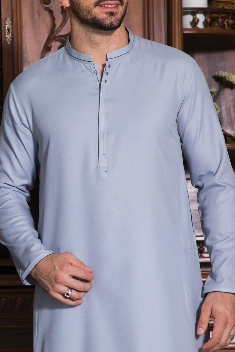 Light Grey Blended Kurta - AL-K-718 - Image 2