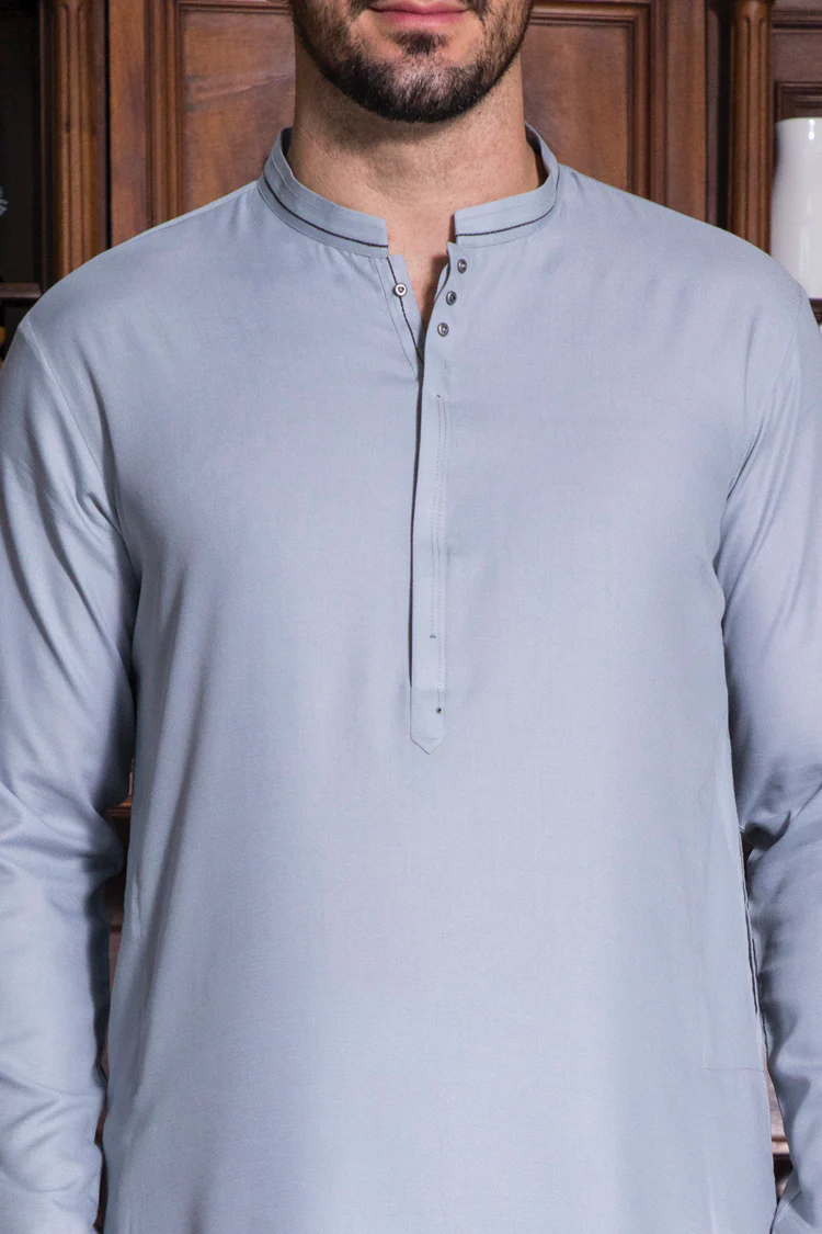 Light Grey Blended Kurta - AL-K-718 - Image 3