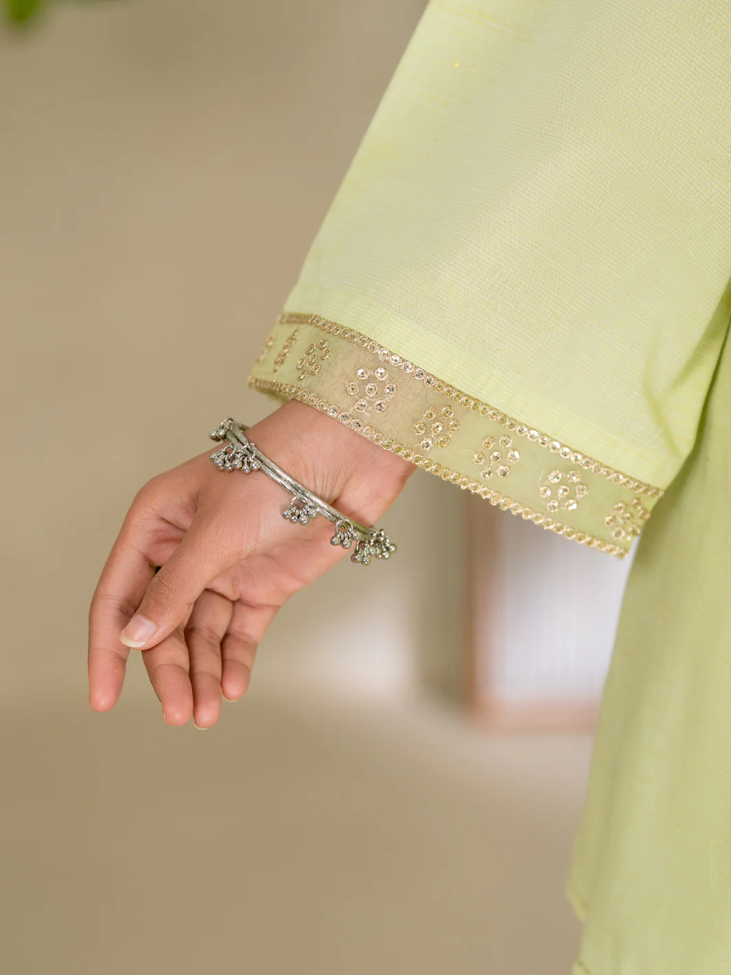 Light Green Golden Zari Lawn Stitched 3Pc - ALP-3PS-2618 - Image 5