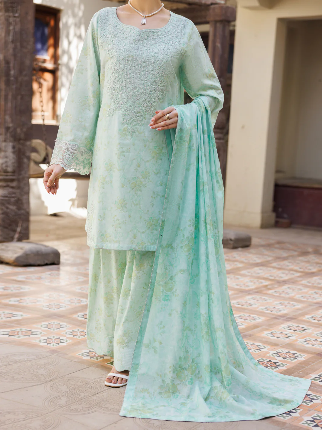 Light Green Stitched 3Pc - ALP-3PS-2639