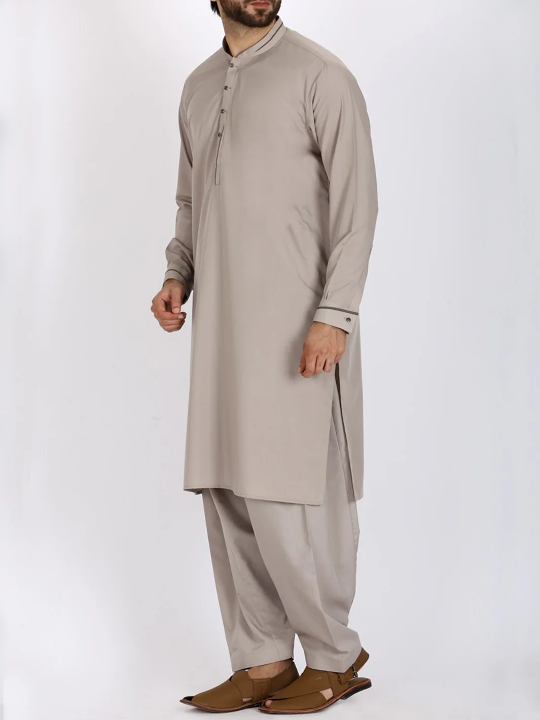 Light Grey Blended Kameez Shalwar - AL-KS-2366