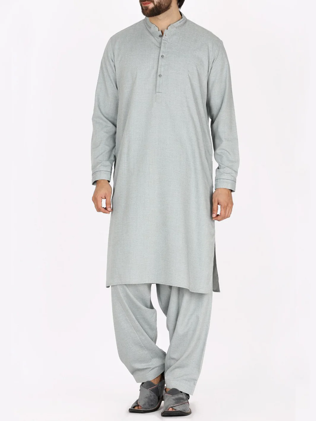 Light Grey Blended Kameez Shalwar - AL-KS-2373