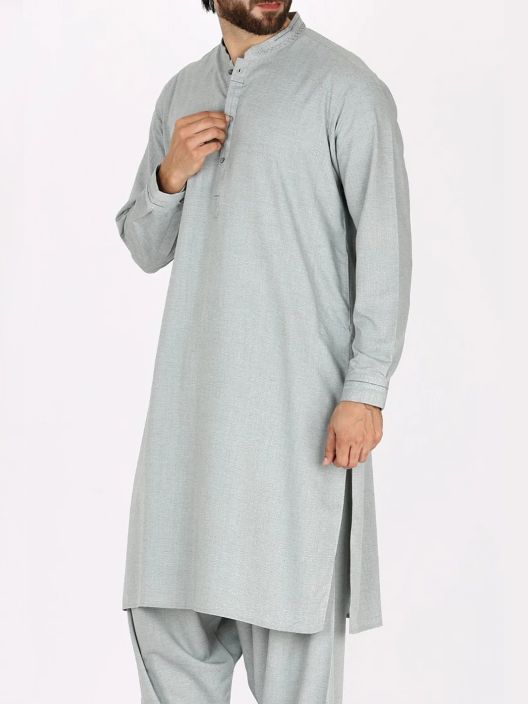 Light Grey Blended Kameez Shalwar - AL-KS-2373 - Image 4