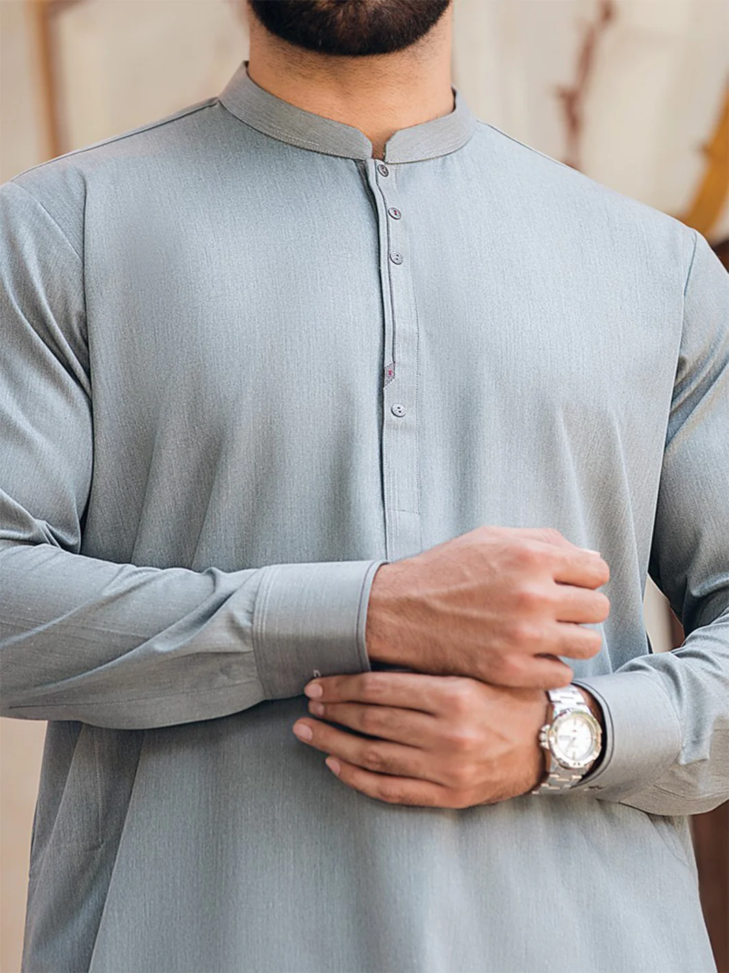 Light Grey Blended Kameez Shalwar - AL-KS-2378 - Image 2