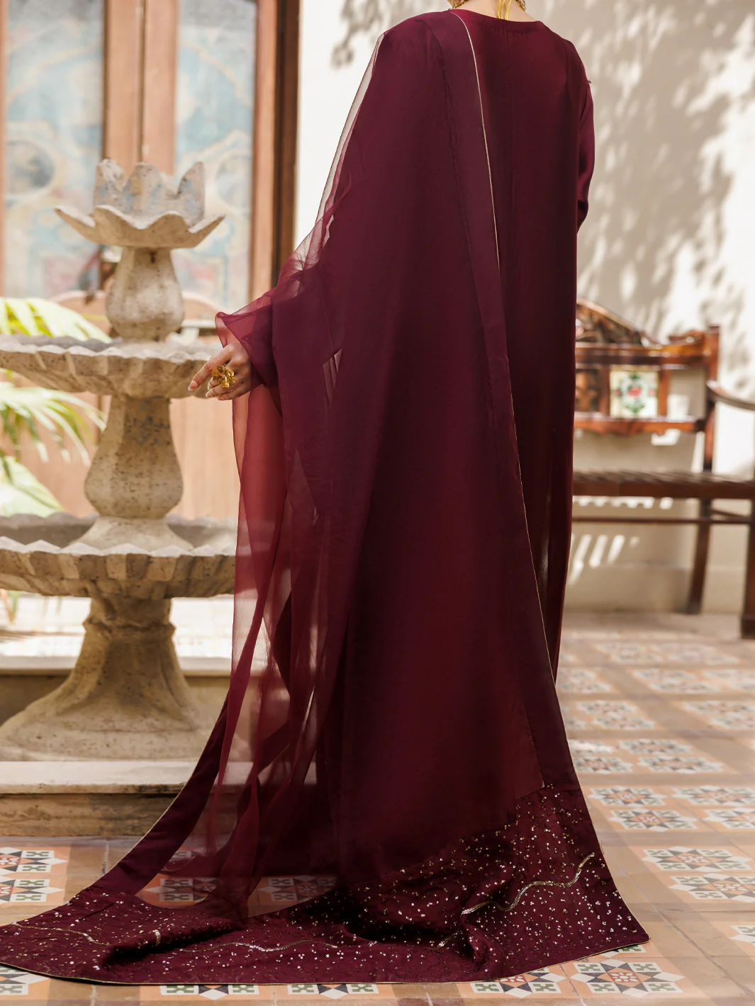 Magenta Sheesha Silk Formal Stitched 3Pc - AL-3PS-LS-629 - Image 2