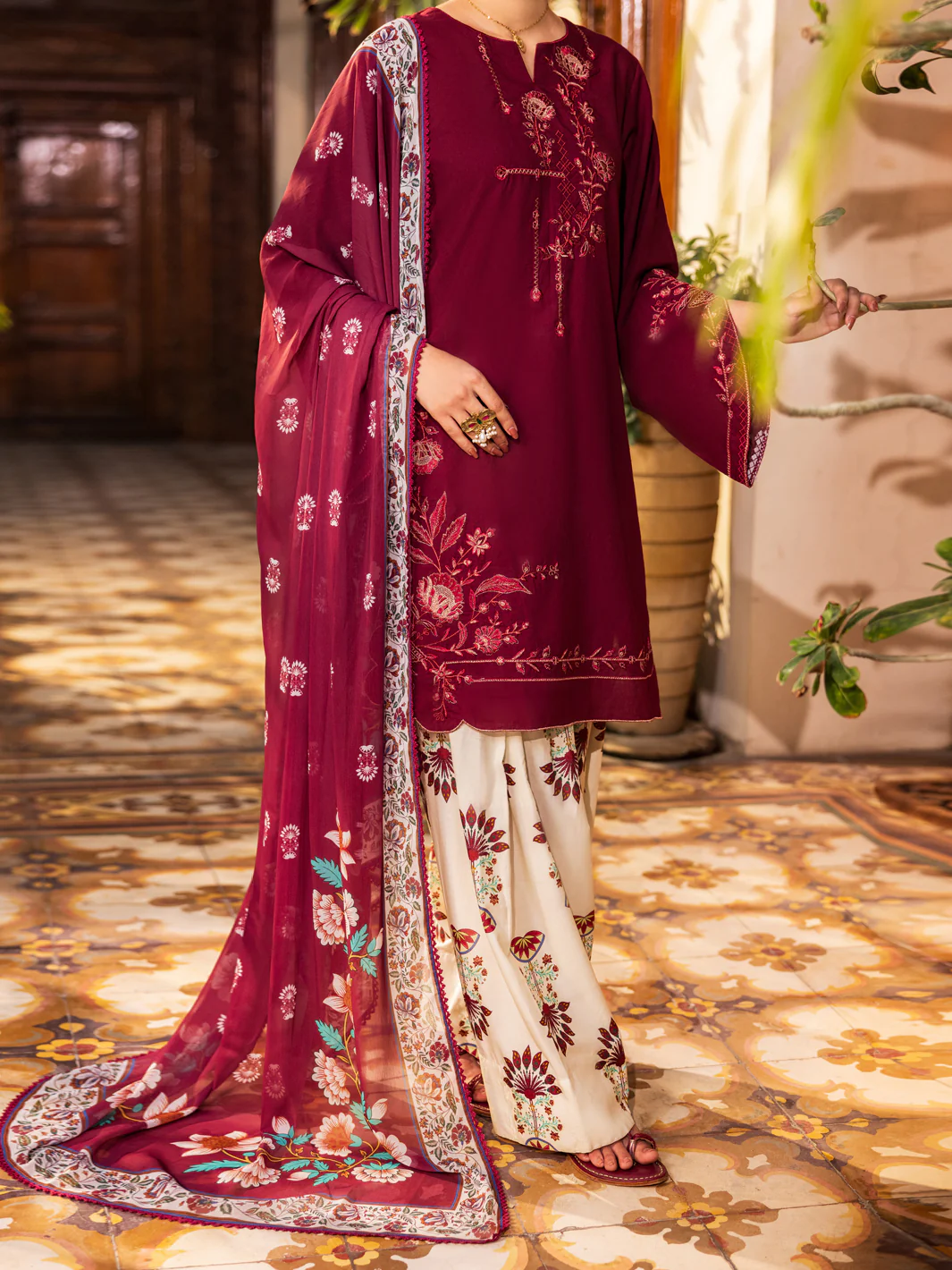 Maroon Cotton Stitched 3Pc - ALP-3PS-2629 - Image 3