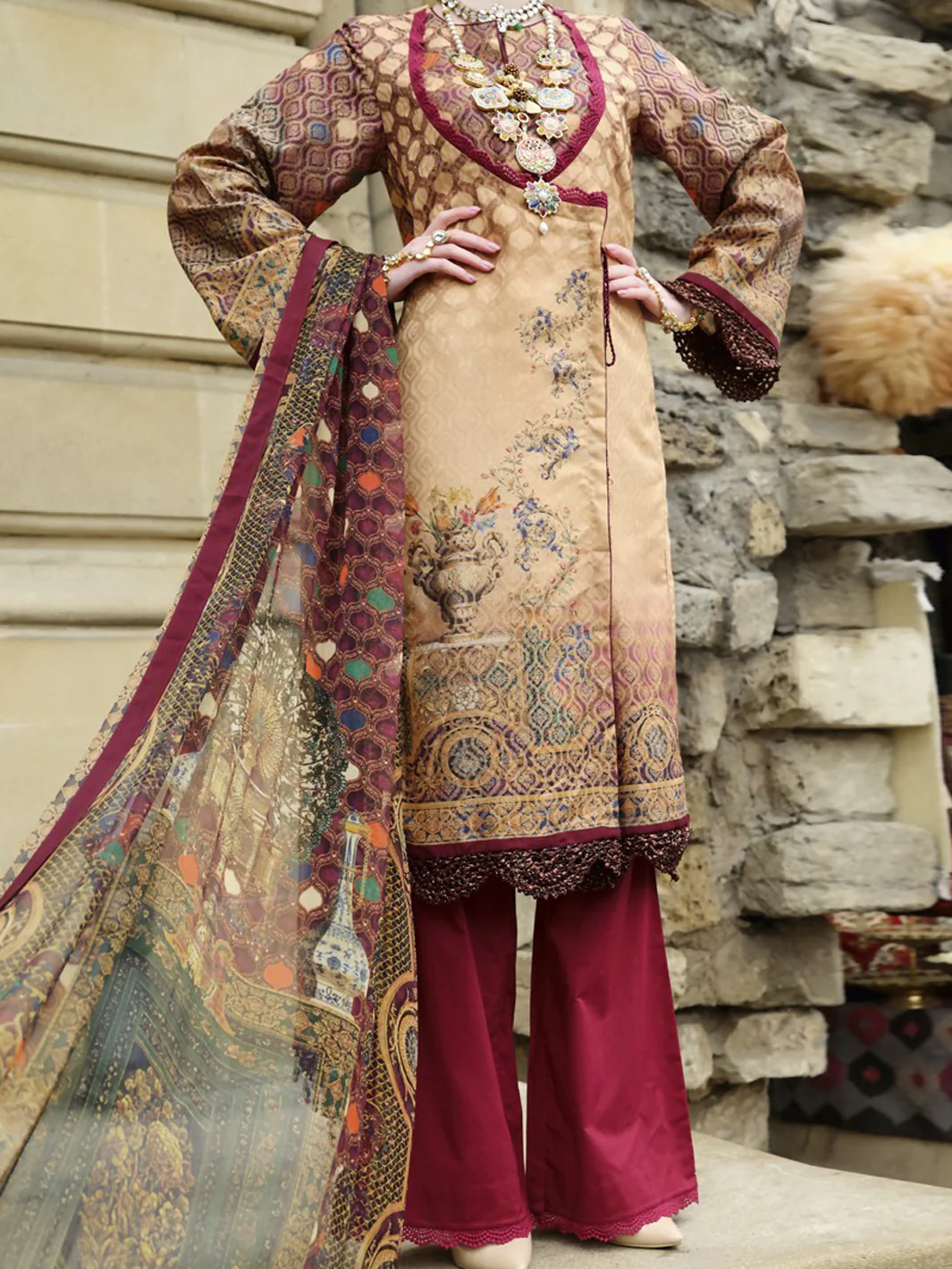 Maroon Lawn 3Pc Stitched - ALP-681