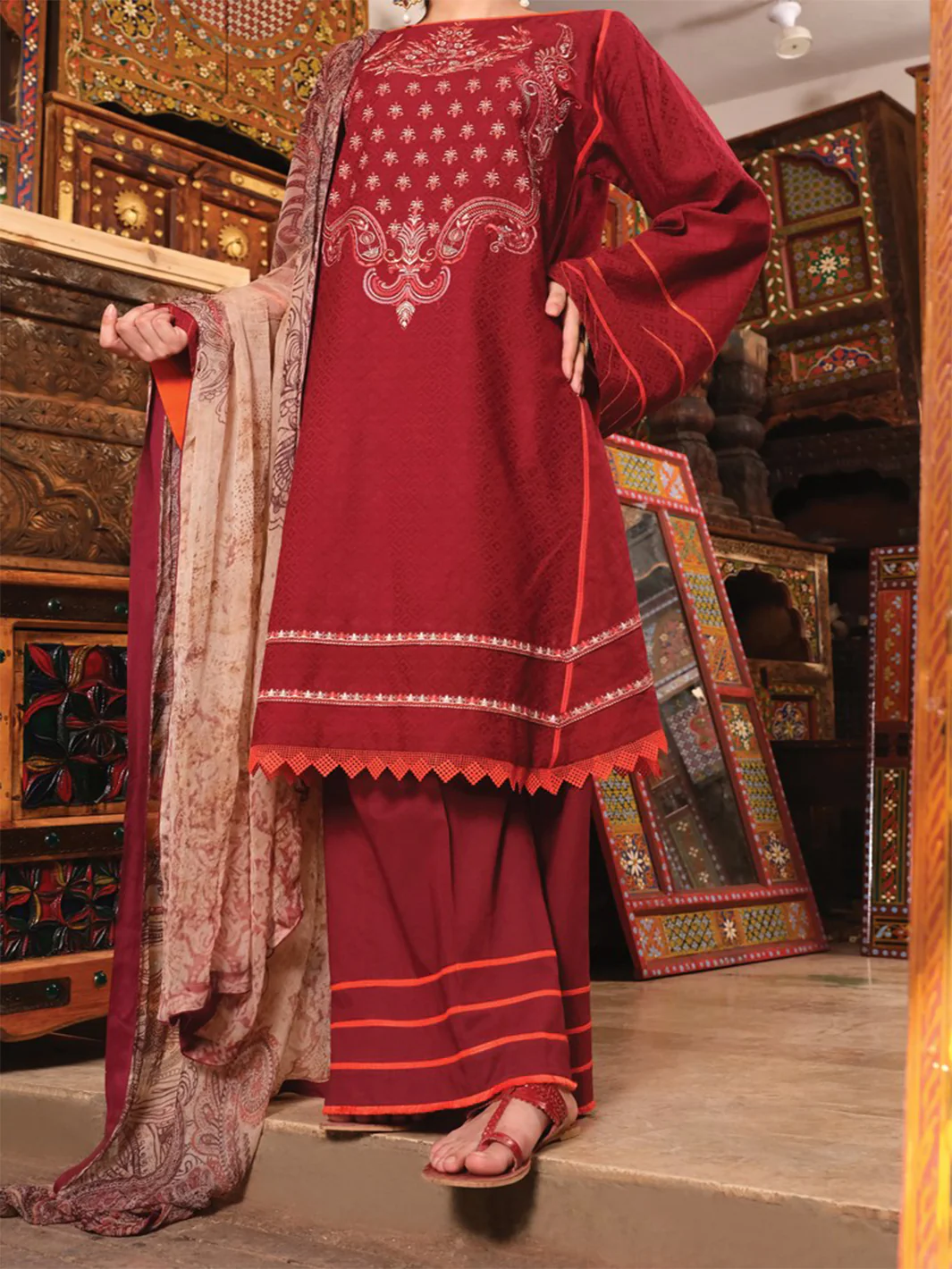 Maroon Lawn 3Pc Unstitched - ALP-739
