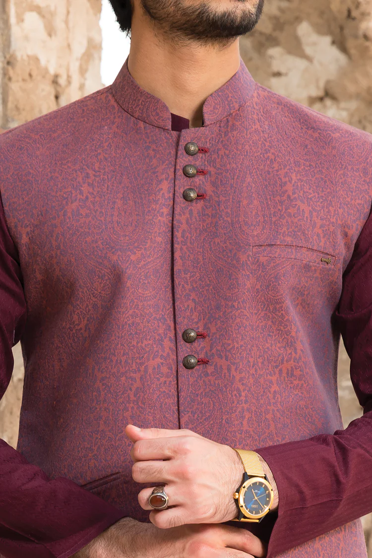 Maroon Blended Waistcoat - WC-264 - Image 2