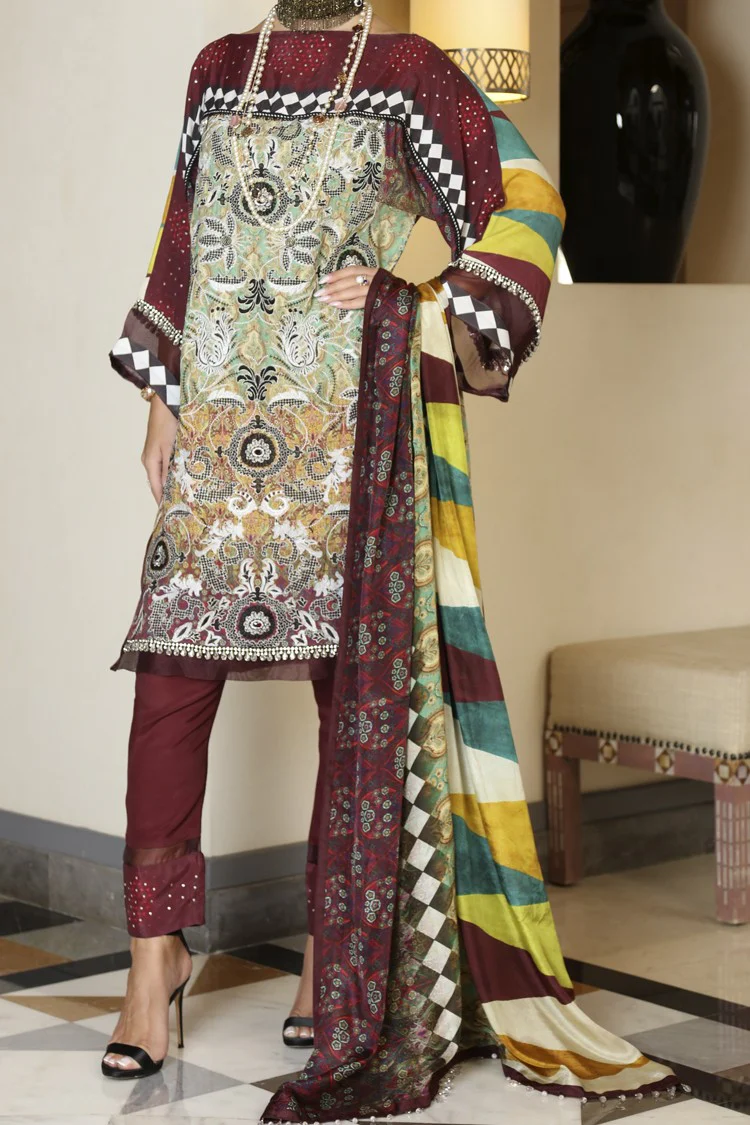 Mehroon Silk Viscose 3Pc Stitched - ALP-561 - Image 4