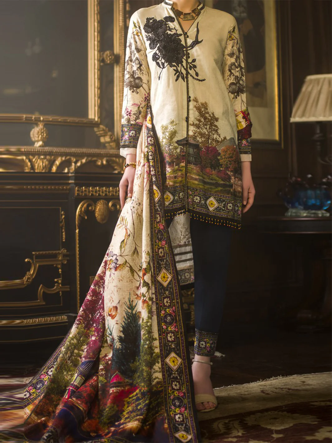 Natural Jacquard 3Pc Stitched - AWP-188