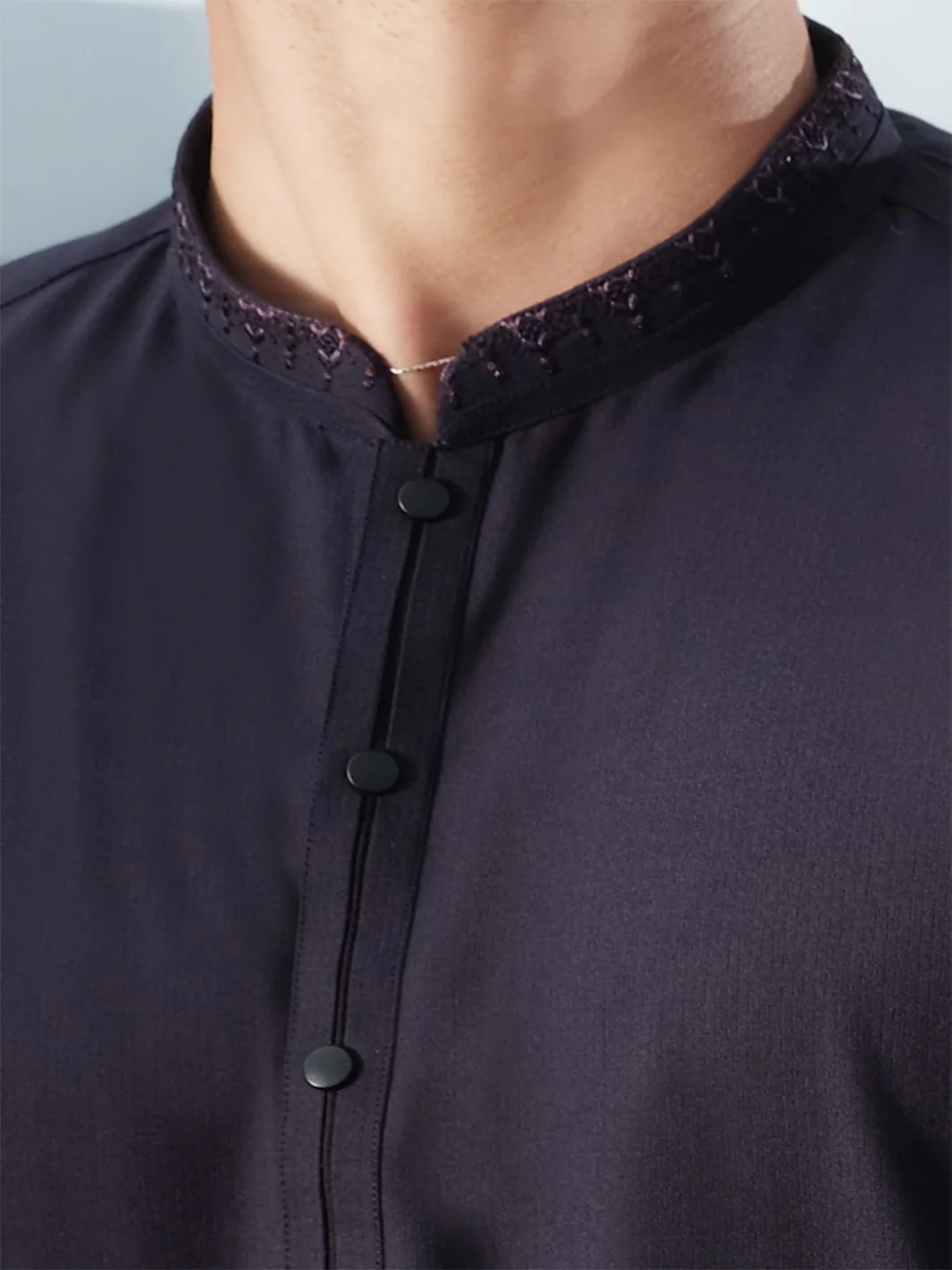 Navy Blue Blended Kameez Shalwar - AL-KS-2450 - Image 2