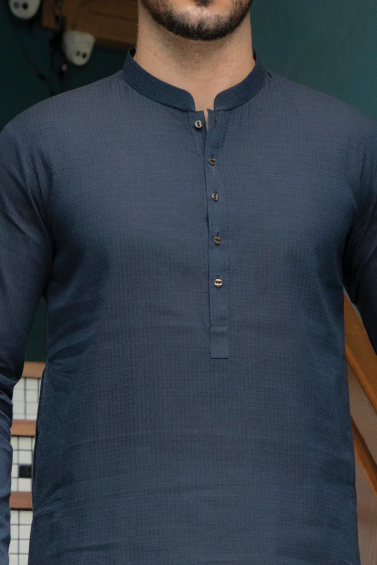Navy Blue Blended Kurta - AL-K-730 - Image 2