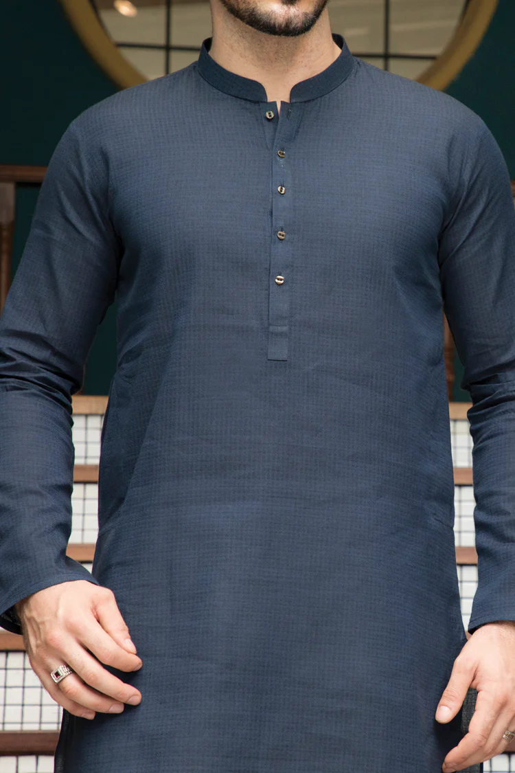 Navy Blue Blended Kurta - AL-K-730 - Image 3