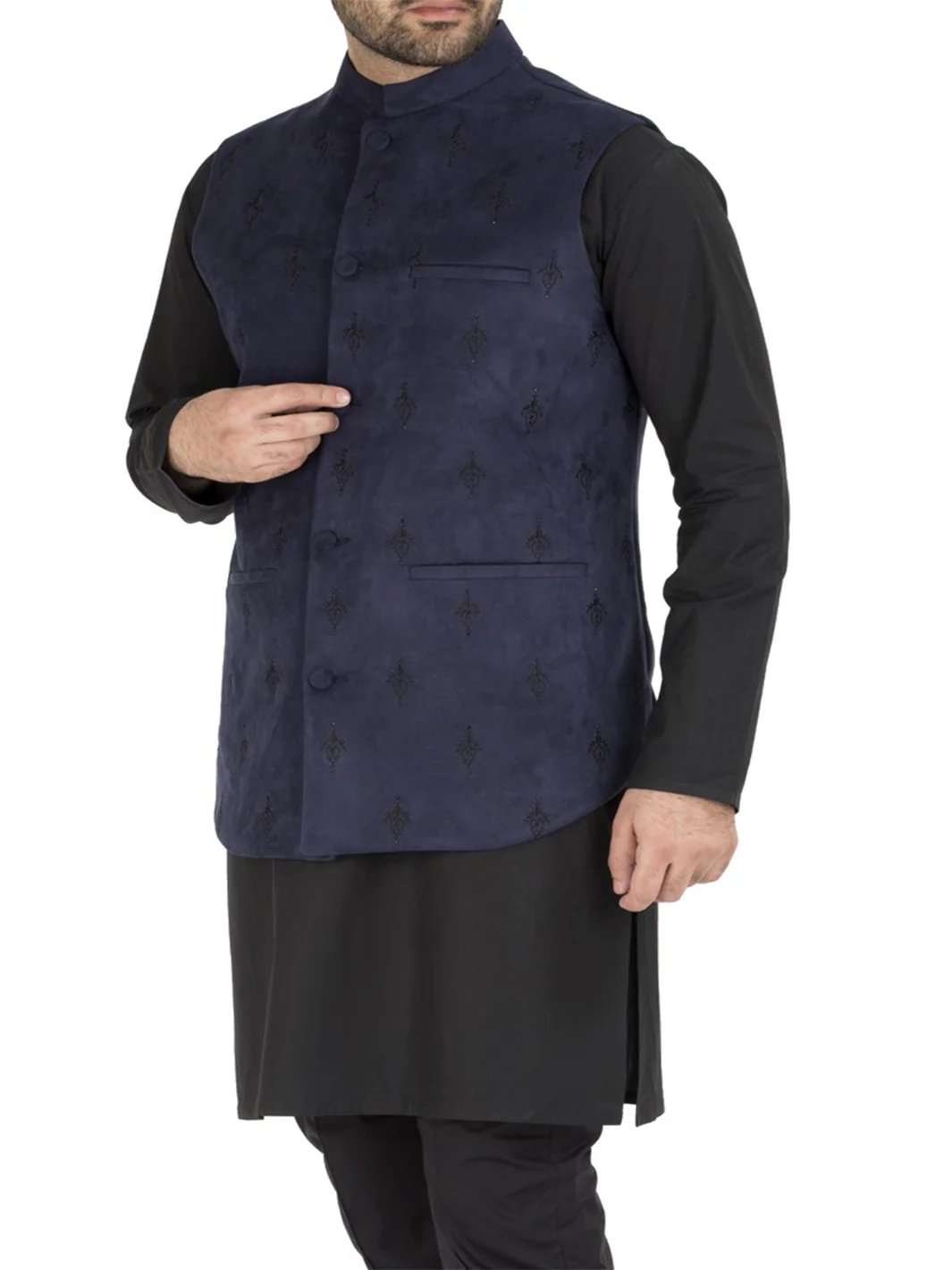 Navy Blue Blended Waistcoat - WC-286