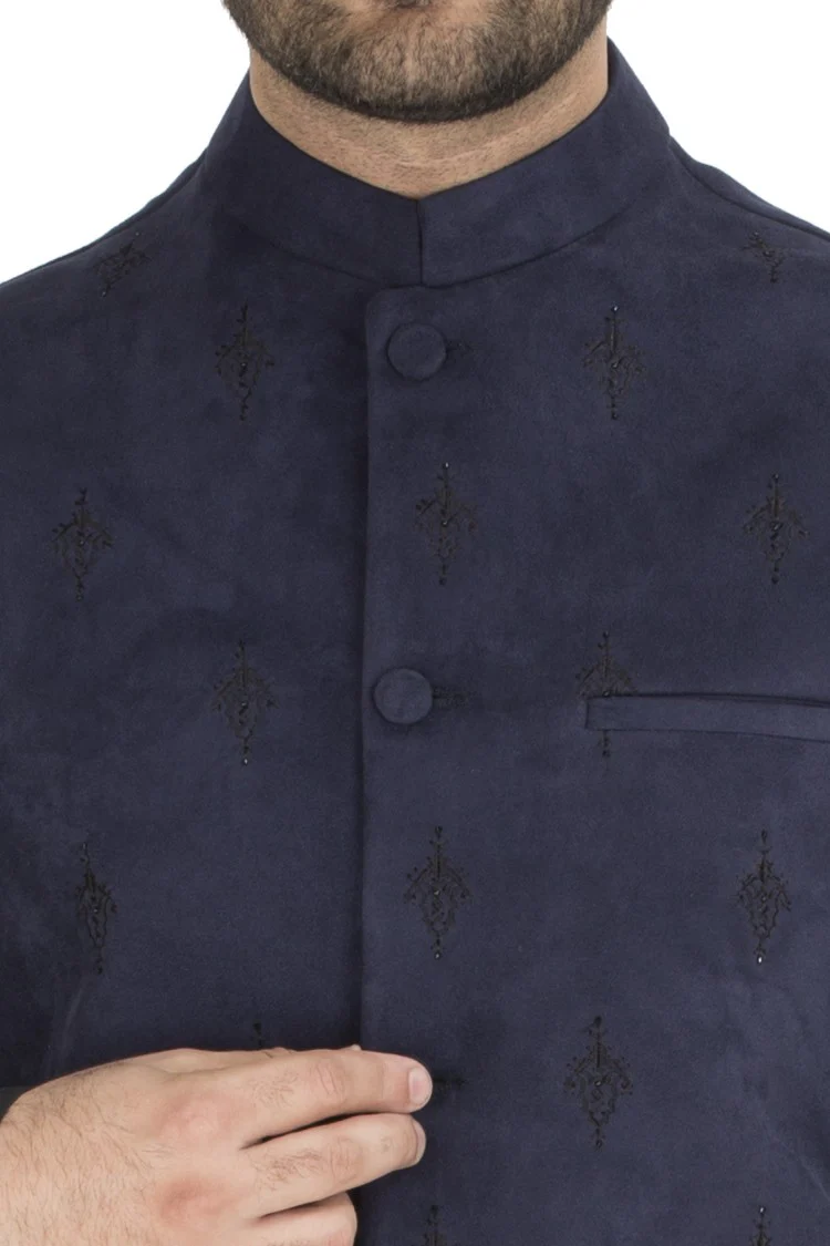 Navy Blue Blended Waistcoat - WC-286 - Image 2
