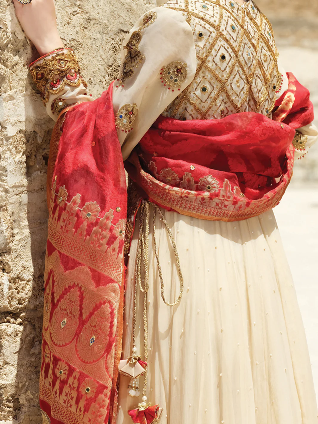 Off White Banarsi 3 Piece Formal Suit - LS-245 - Image 3