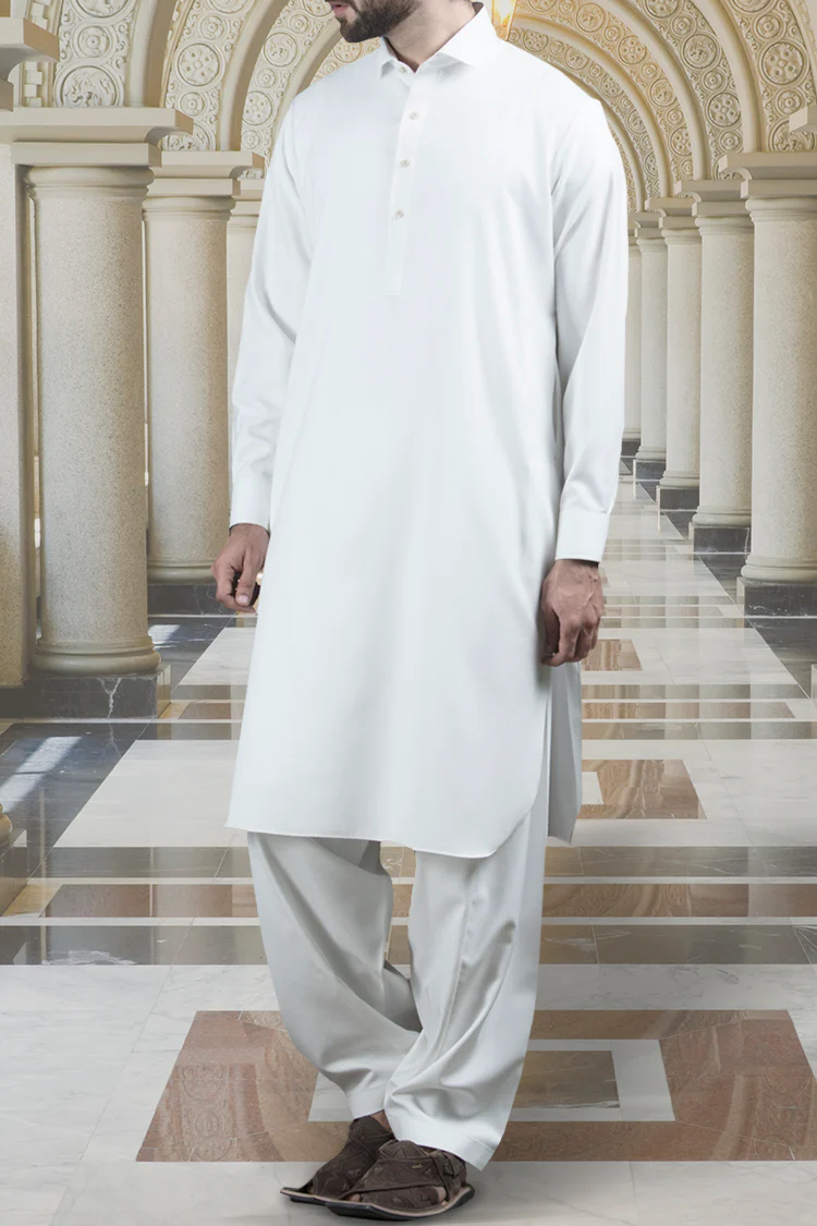 Off White Blended Kameez Shalwar - ALWA-KS-115