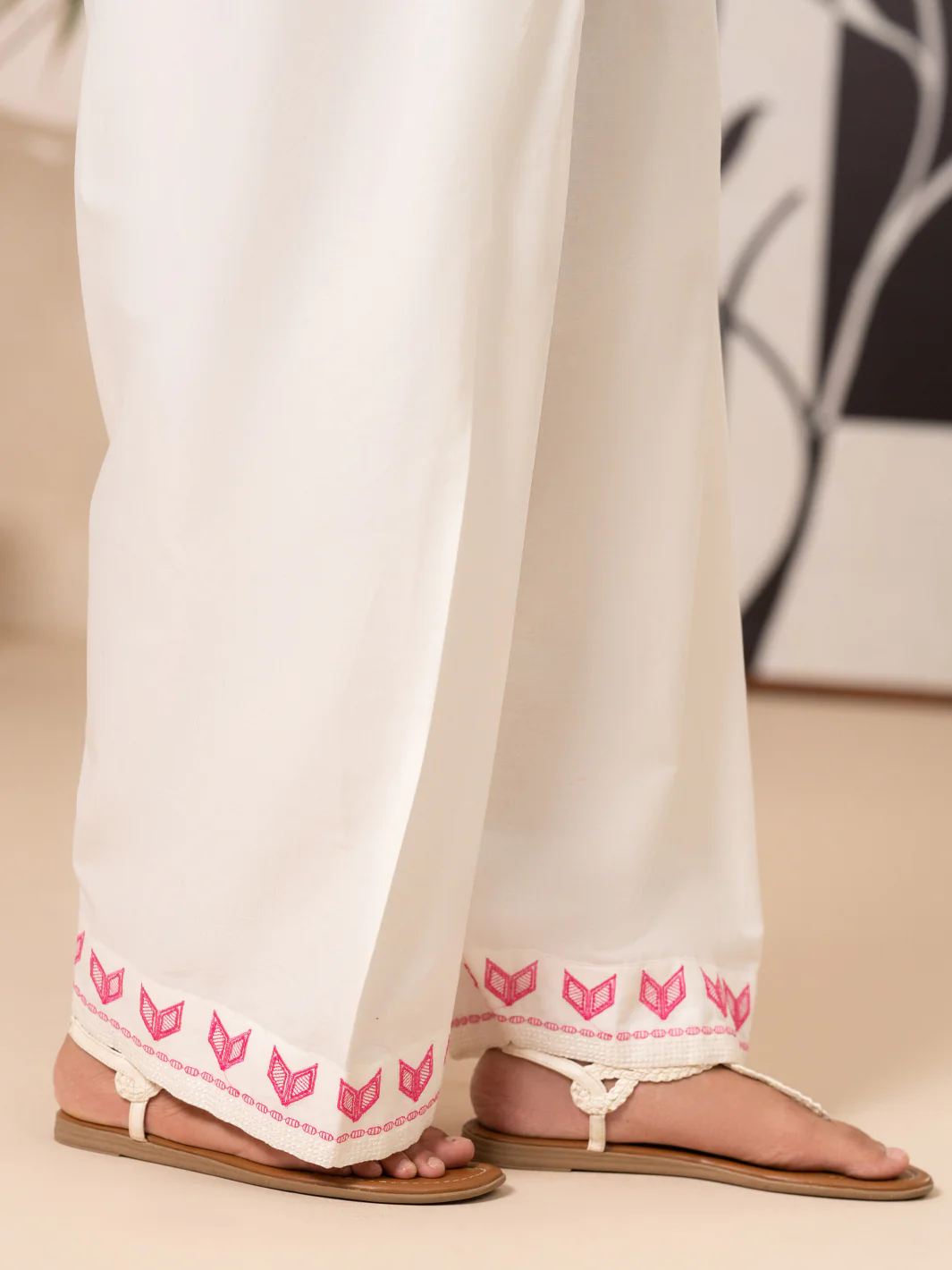 Off White Cotton Cambric Trouser - AL-T-839 - Image 2