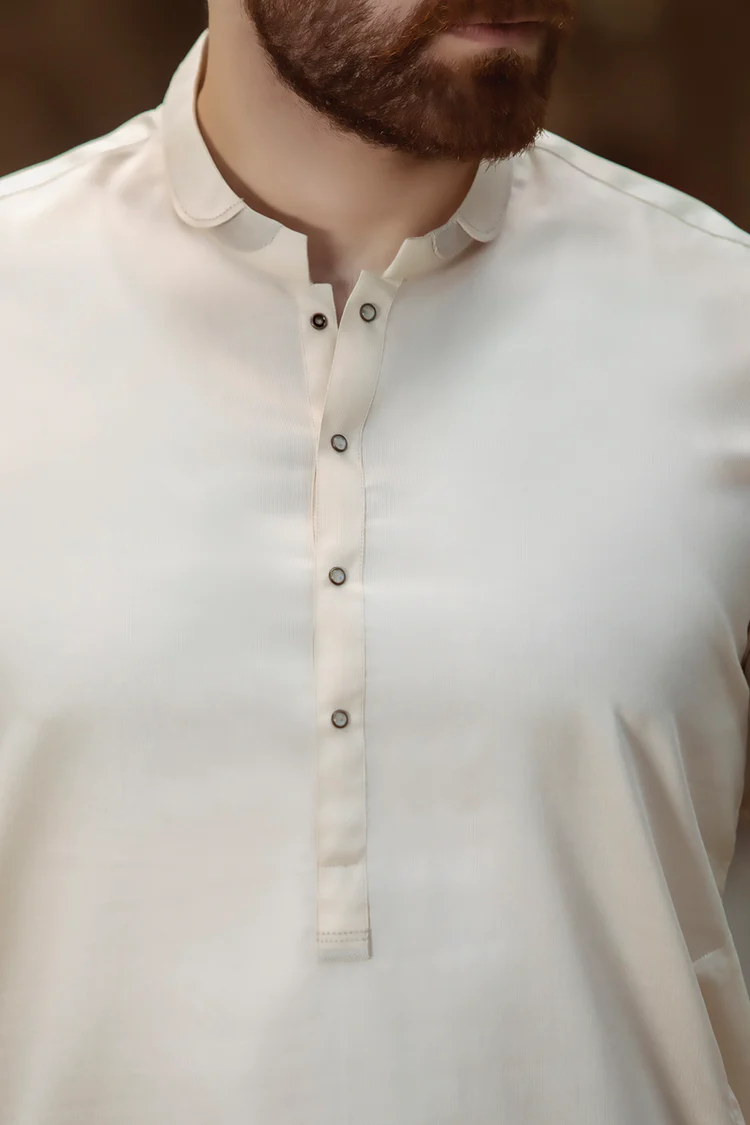 Off White Cotton Kameez Shalwar - AL-KS-2383