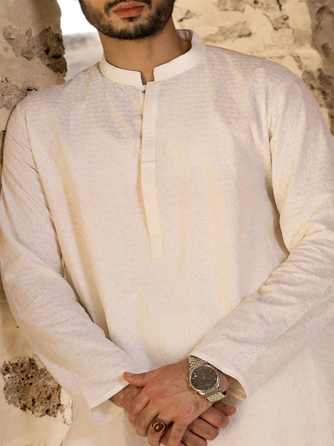 Off White Cotton Kurta - AL-K-731 - Image 2