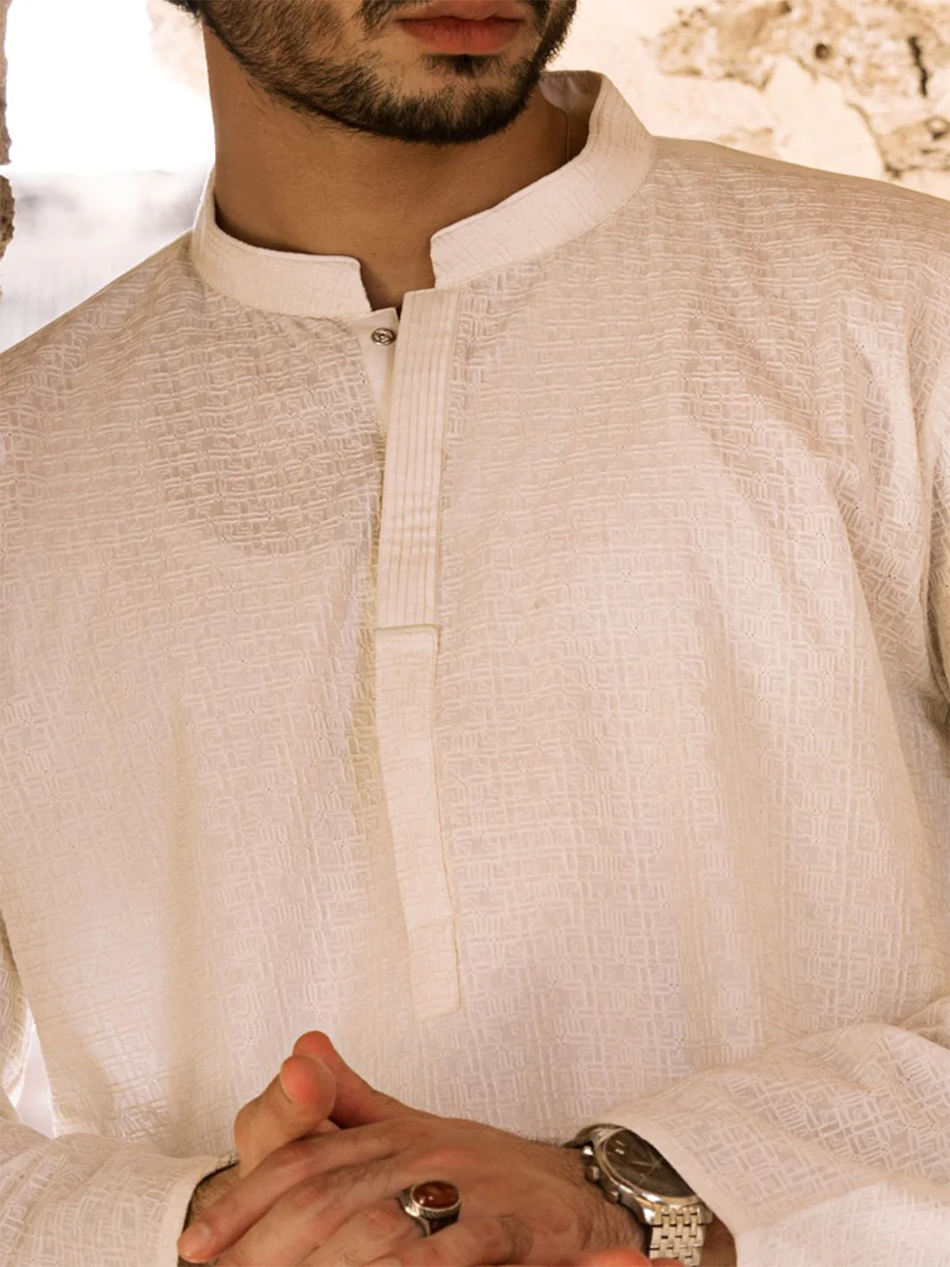 Off White Cotton Kurta - AL-K-731 - Image 3