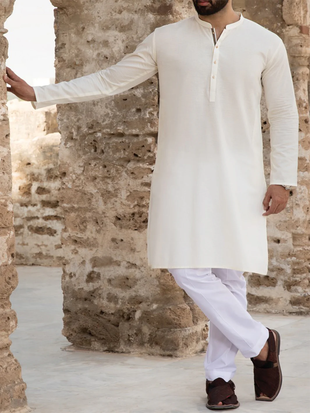 Off White Cotton Kurta - AL-K-797