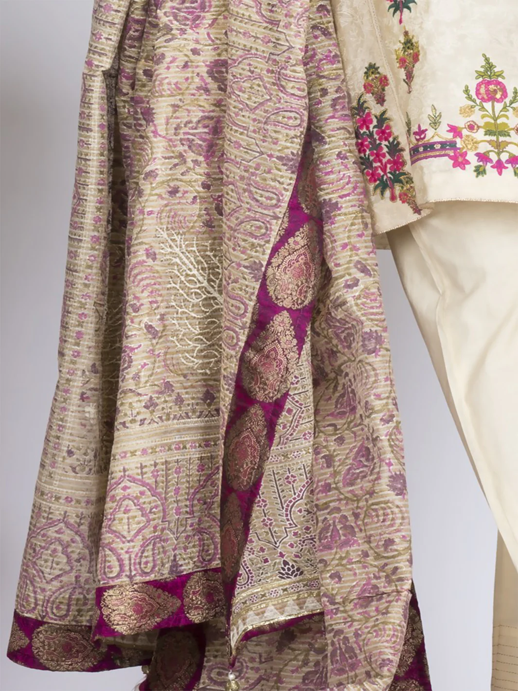 Off White Cotton Silk 3Pc Stitched - ALP-731 - Image 3