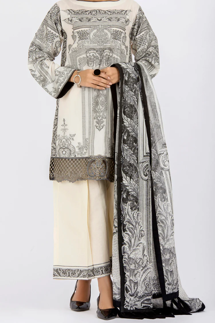 Off White Jacquard 3Pc Stitched - ALP-433